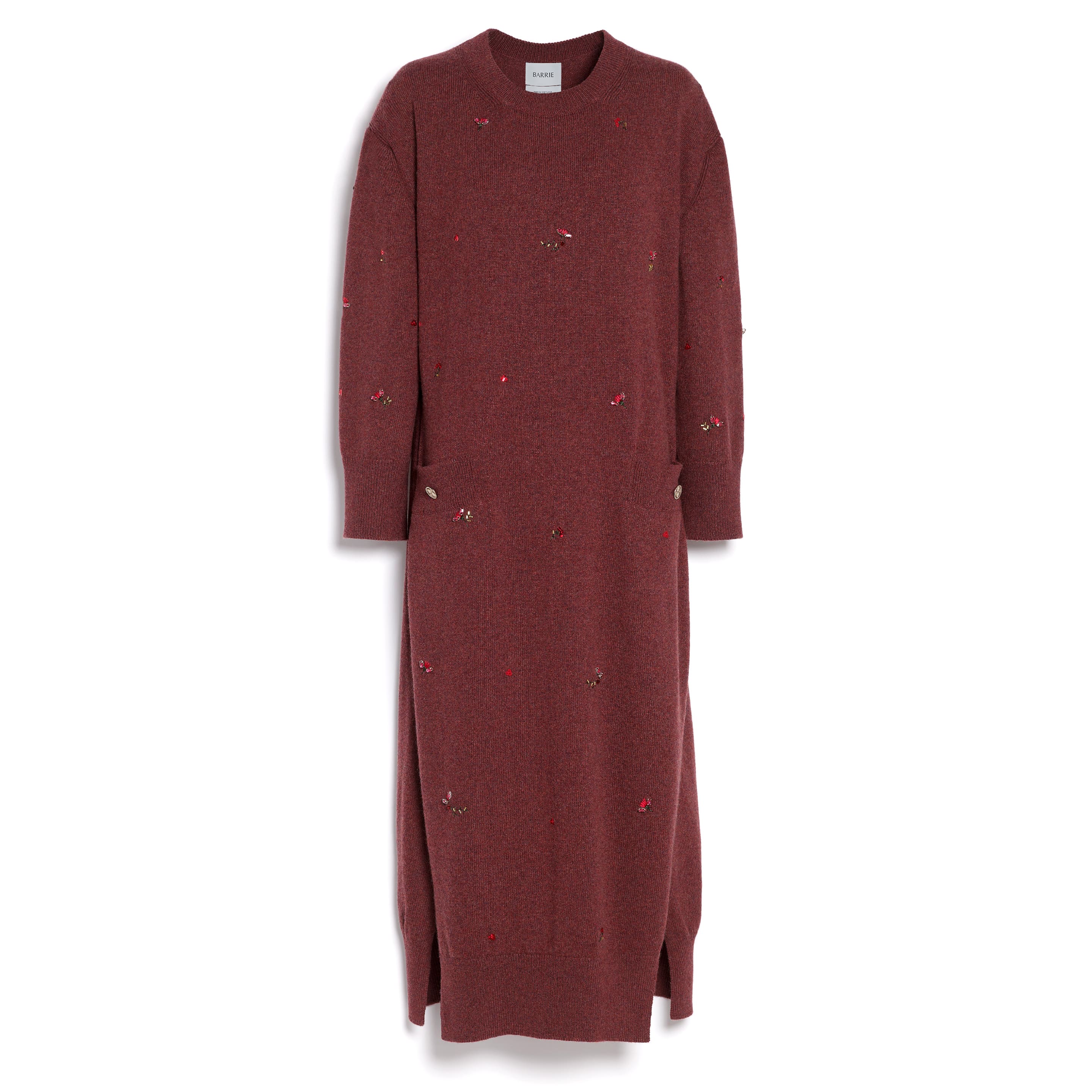 Iconic long dress in cashmere with floral embroidery