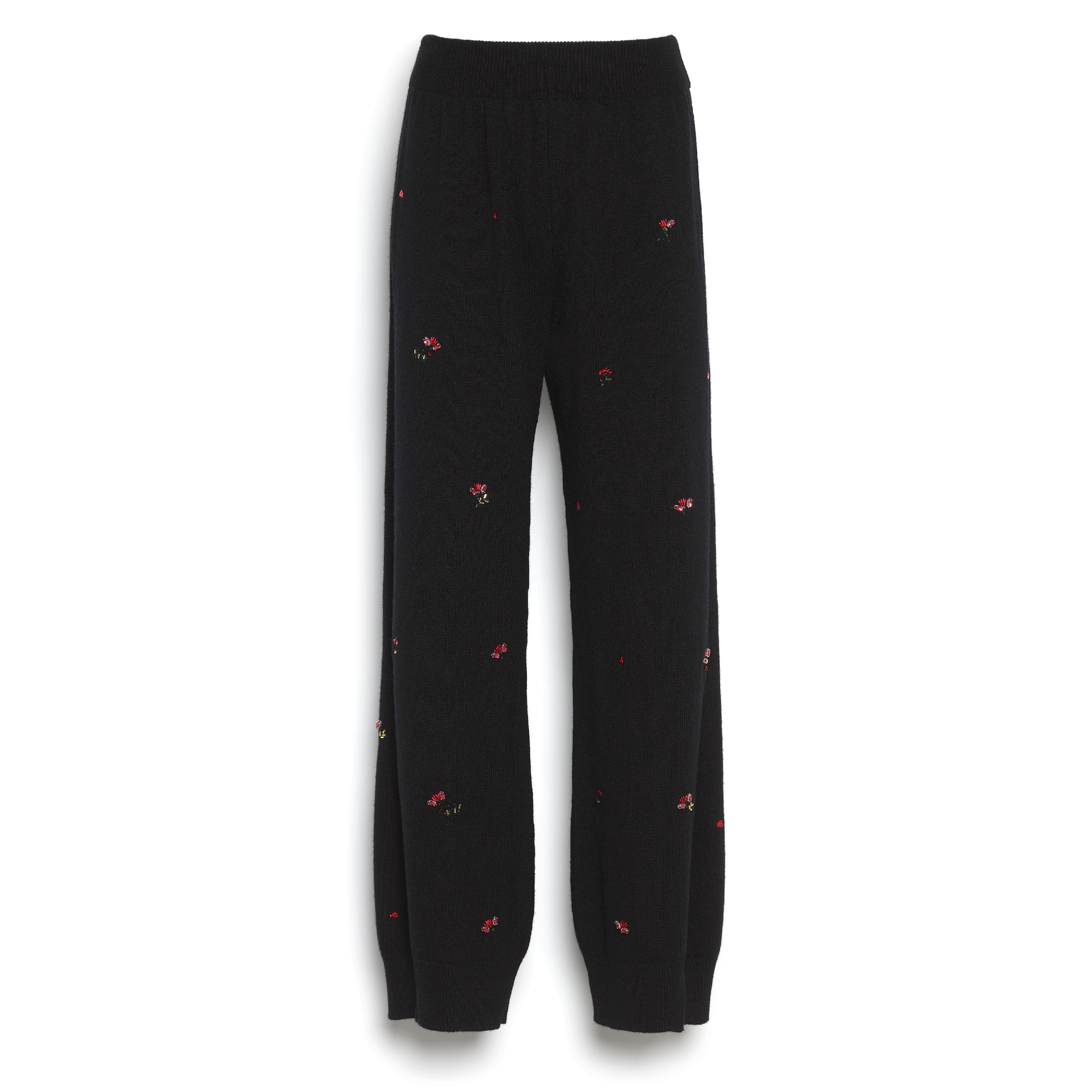 Iconic trousers in cashmere with floral embroidery