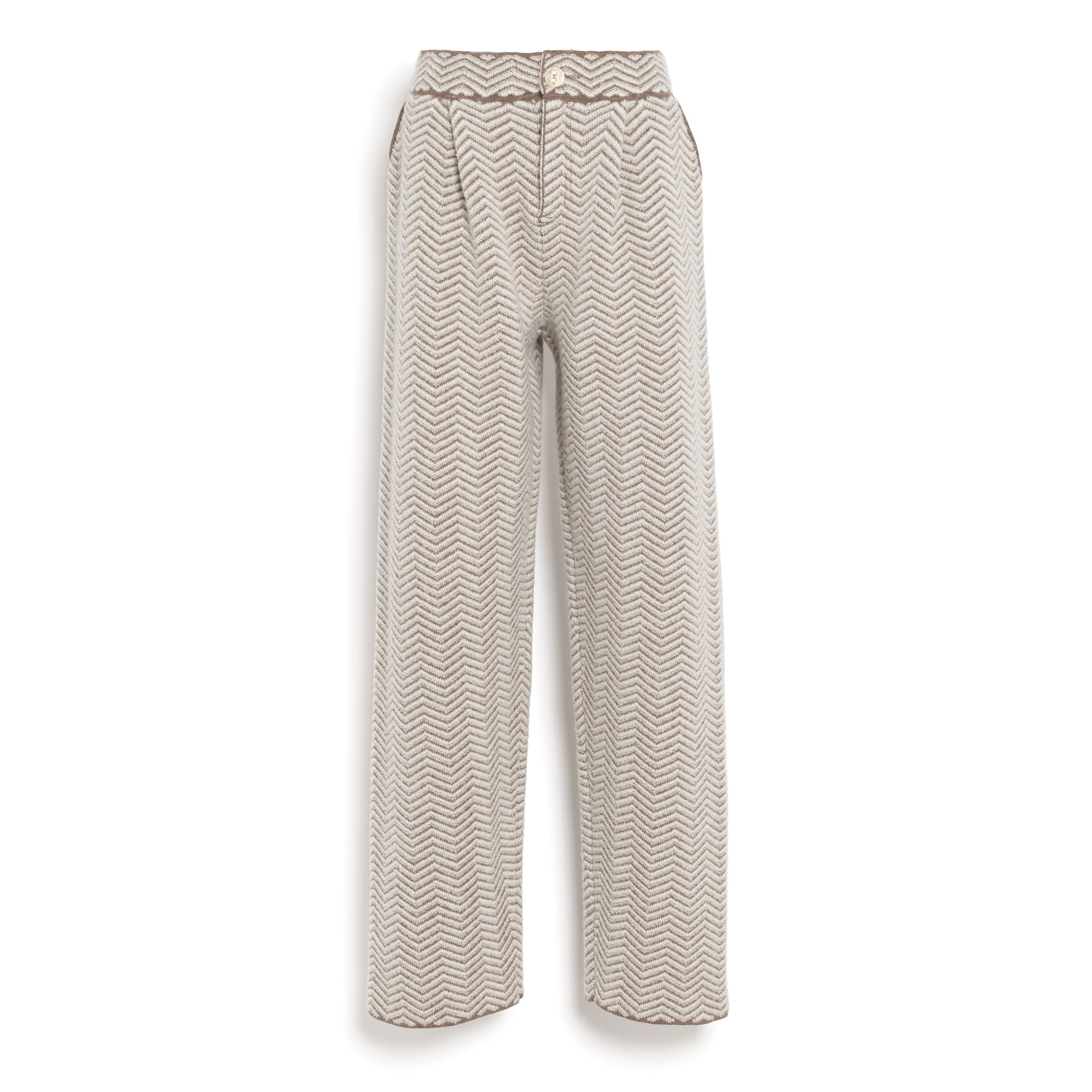 Pantalon de tailleur en cachemire, laine et soie à motif chevron