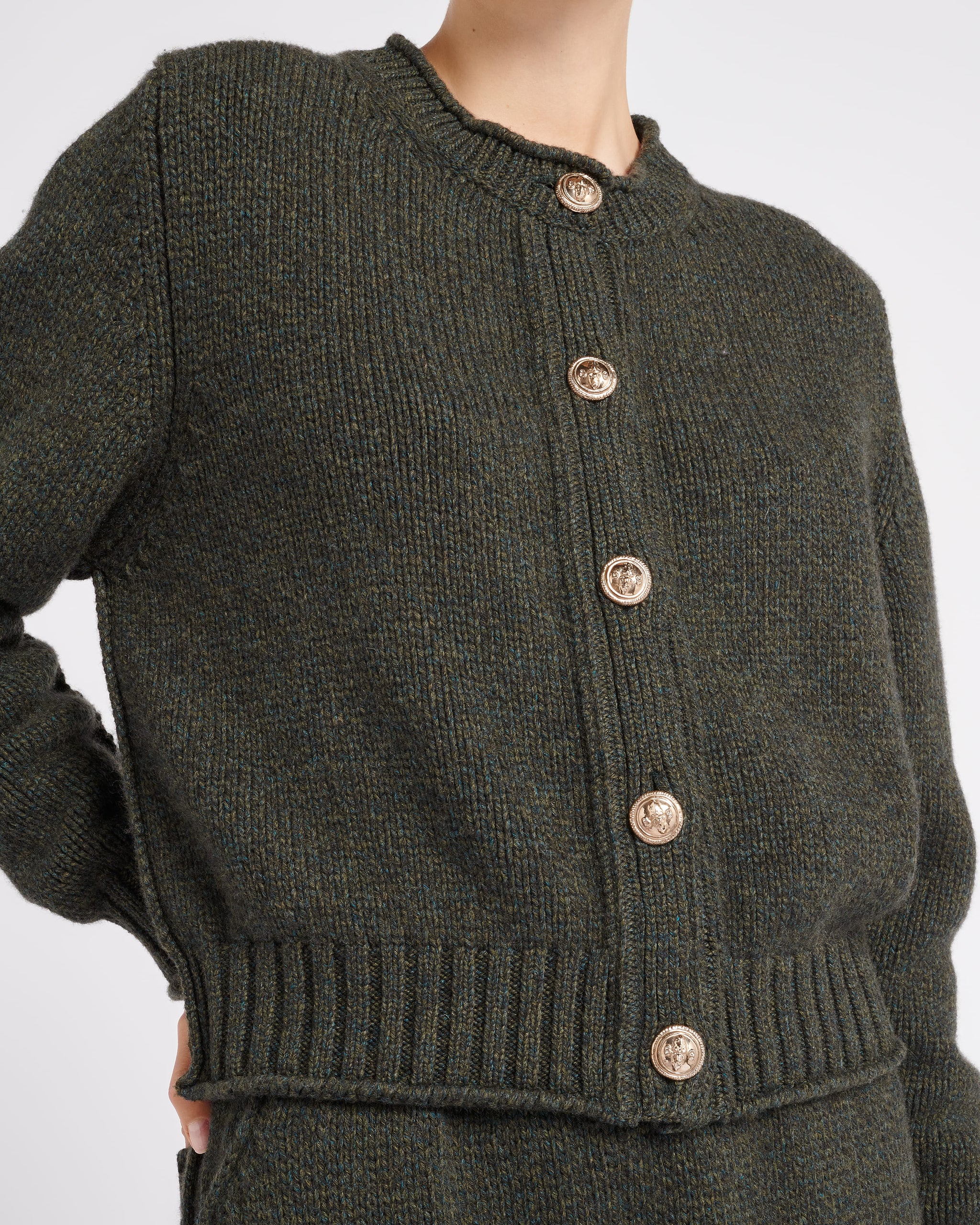 금장 단추 장식의 두툼한 캐시미어 카디건 | Barrie - Barrie