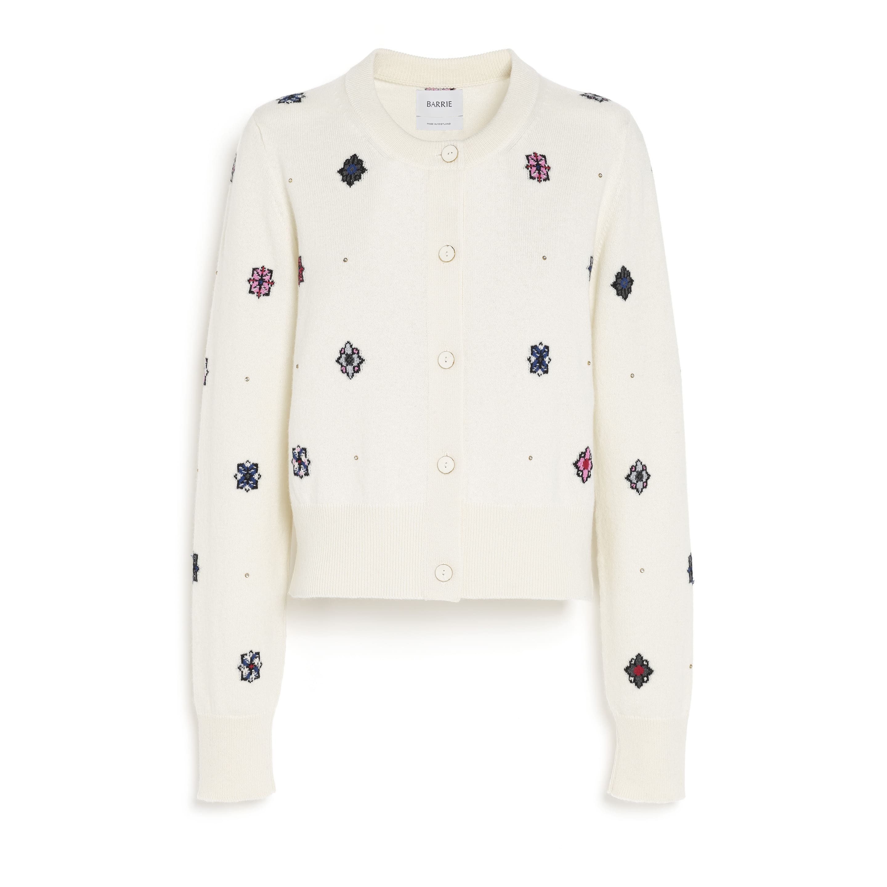 Cardigan en cachemire et coton à motif fleuri