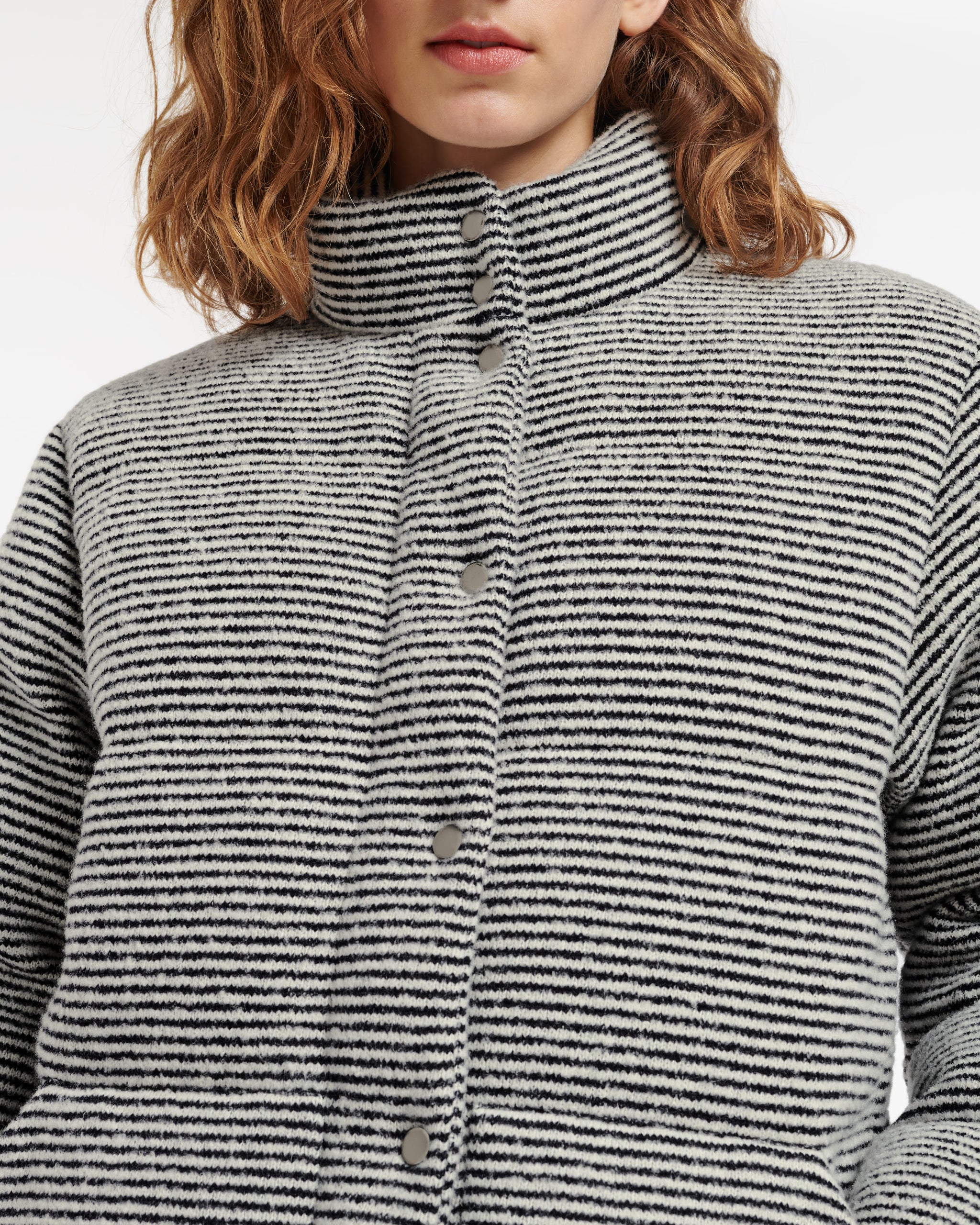 Down jacket in cashmere, wool and silk with thin stripes | Barrie - Barrie