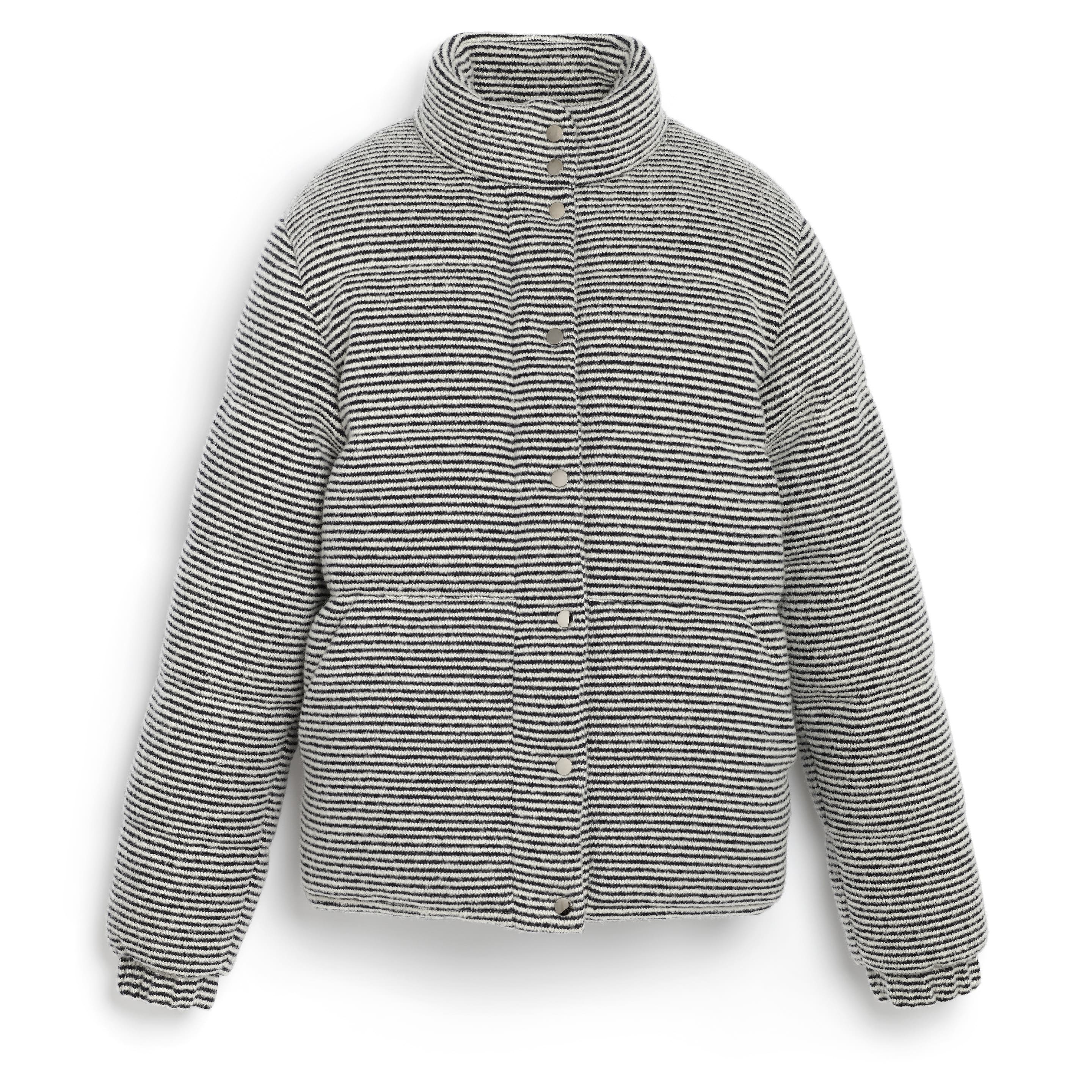 Down jacket in cashmere, wool and silk with thin stripes