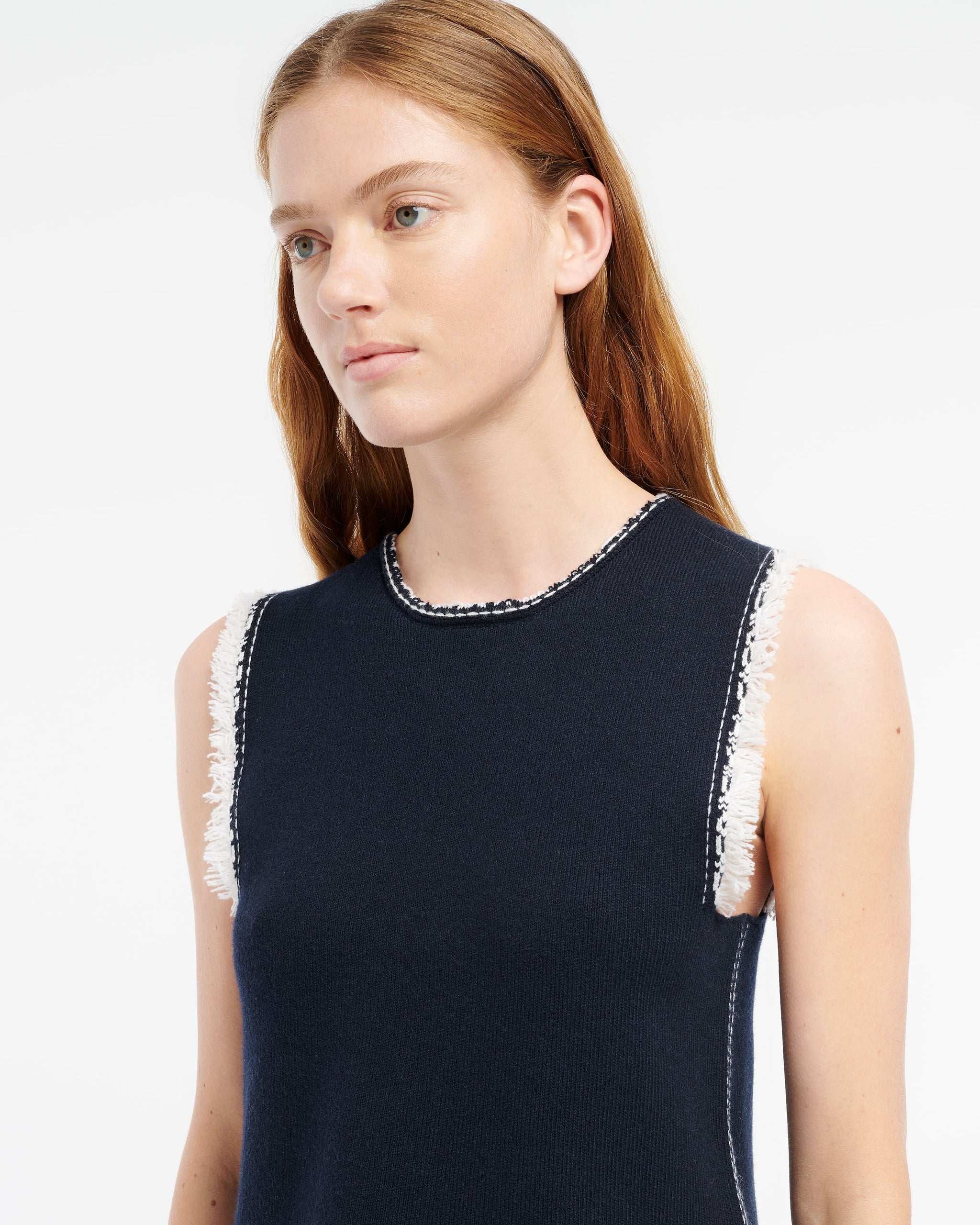 Denim Fringed cashmere and cotton top | Barrie - Barrie