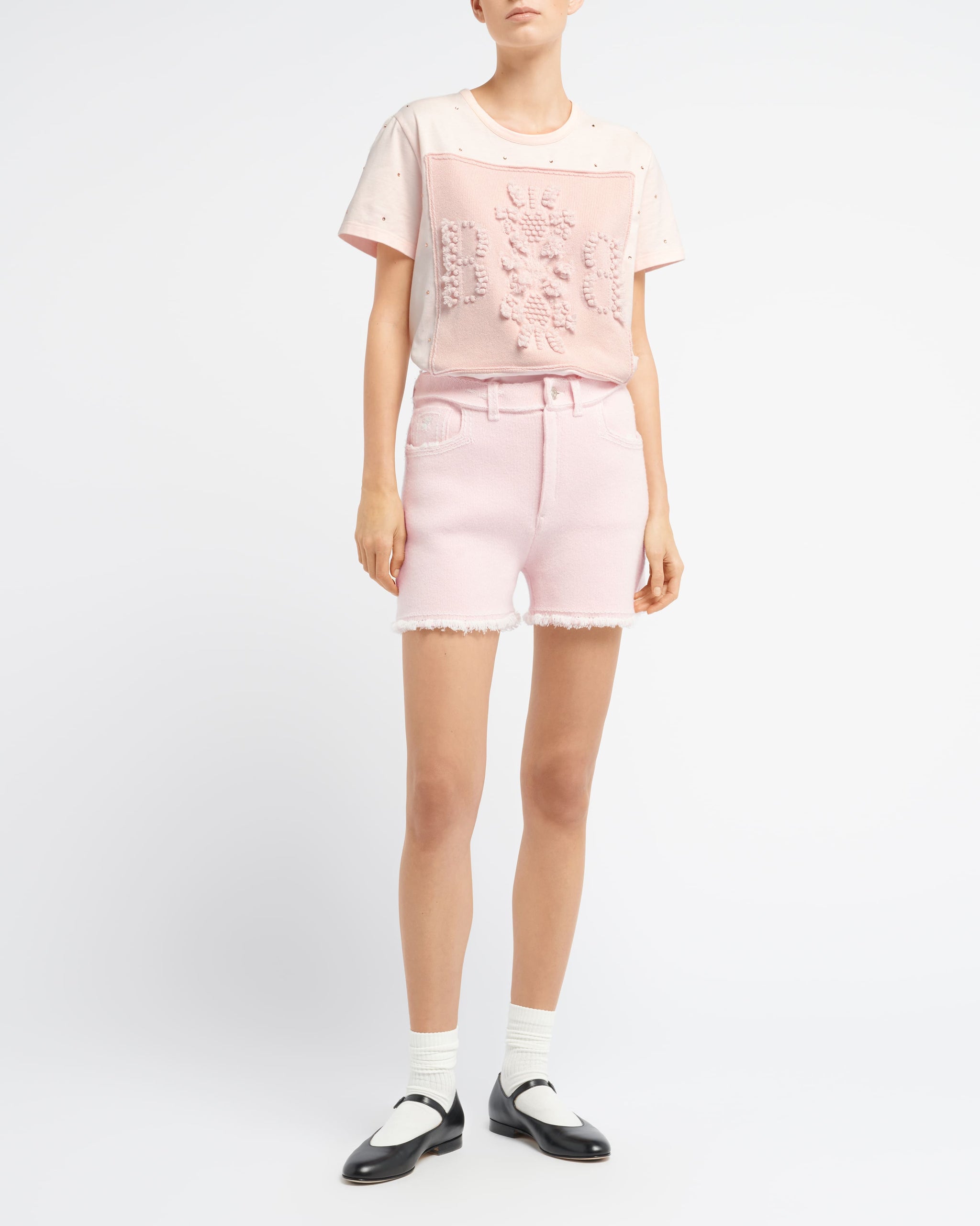 캐시미어 B 로고 패치 및 라인스톤 장식 티셔츠 | Barrie - Barrie