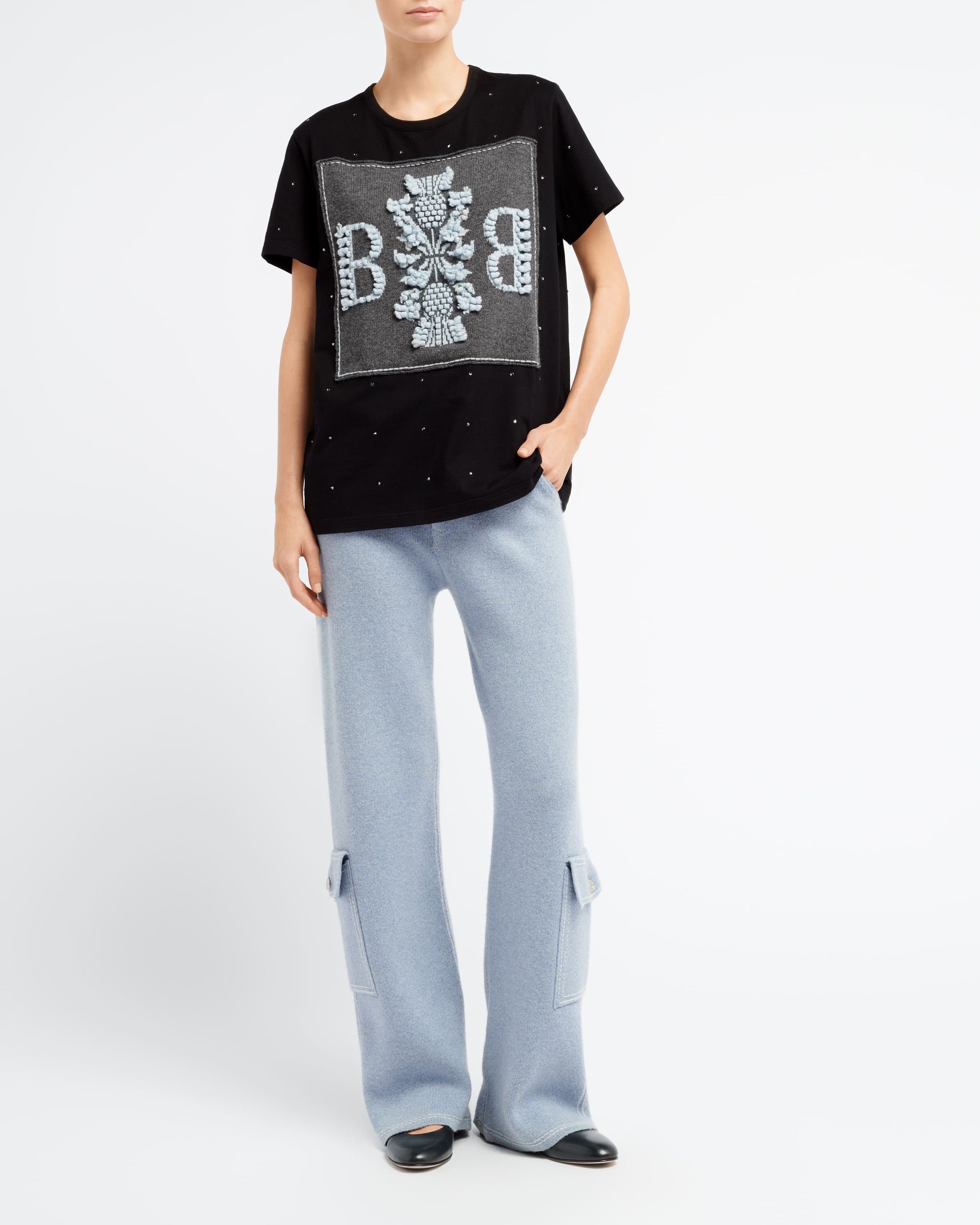 캐시미어 B 로고 패치 및 라인스톤 장식 티셔츠 | Barrie - Barrie
