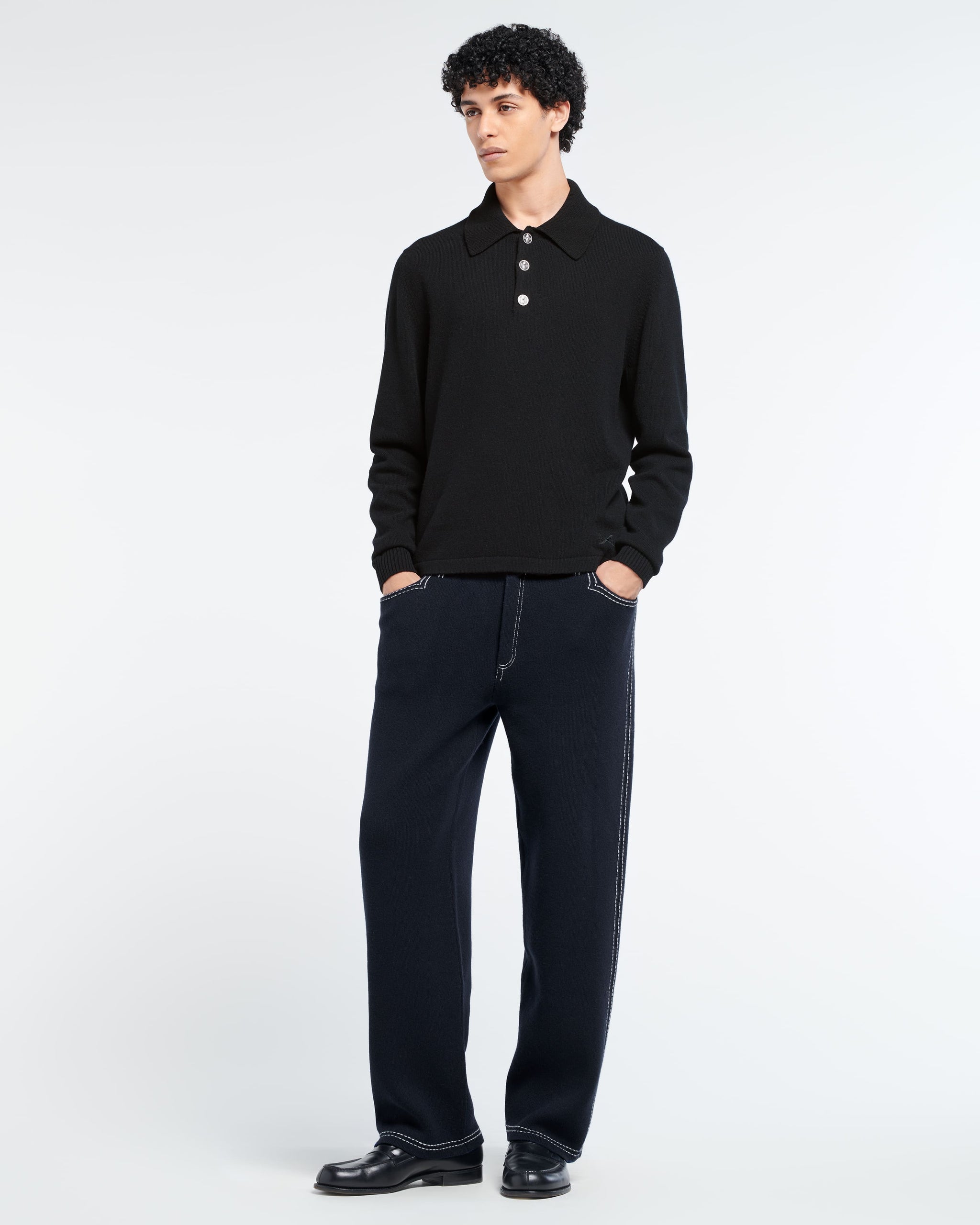 B Label polo-collar sweater in cashmere | Barrie - Barrie