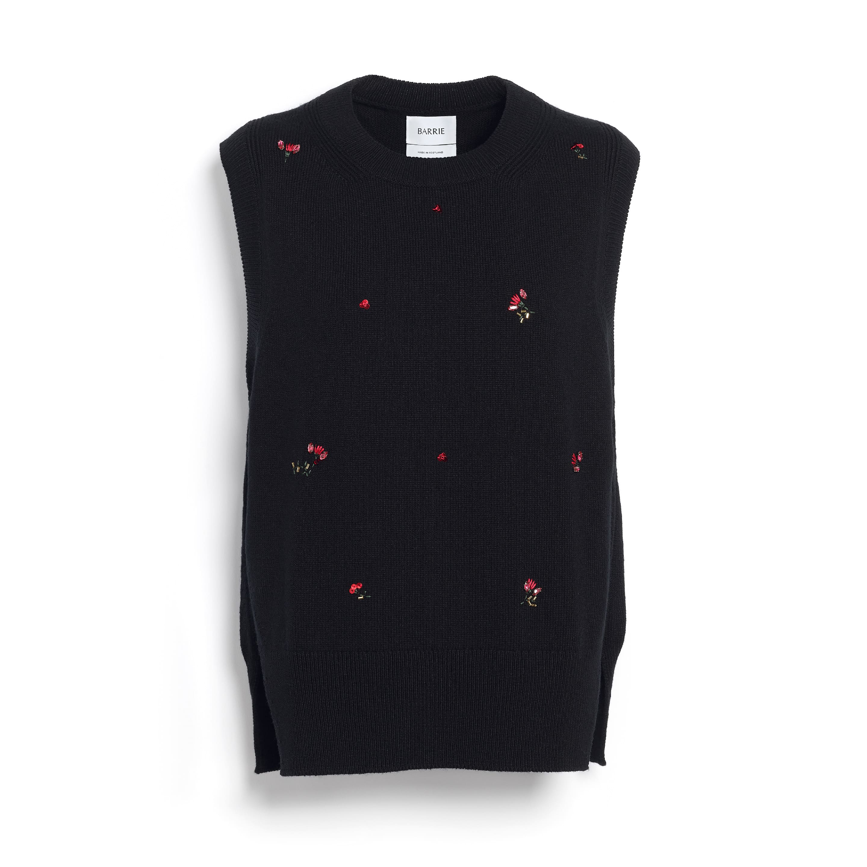 Iconic sleeveless jumper in cashmere with floral embroidery