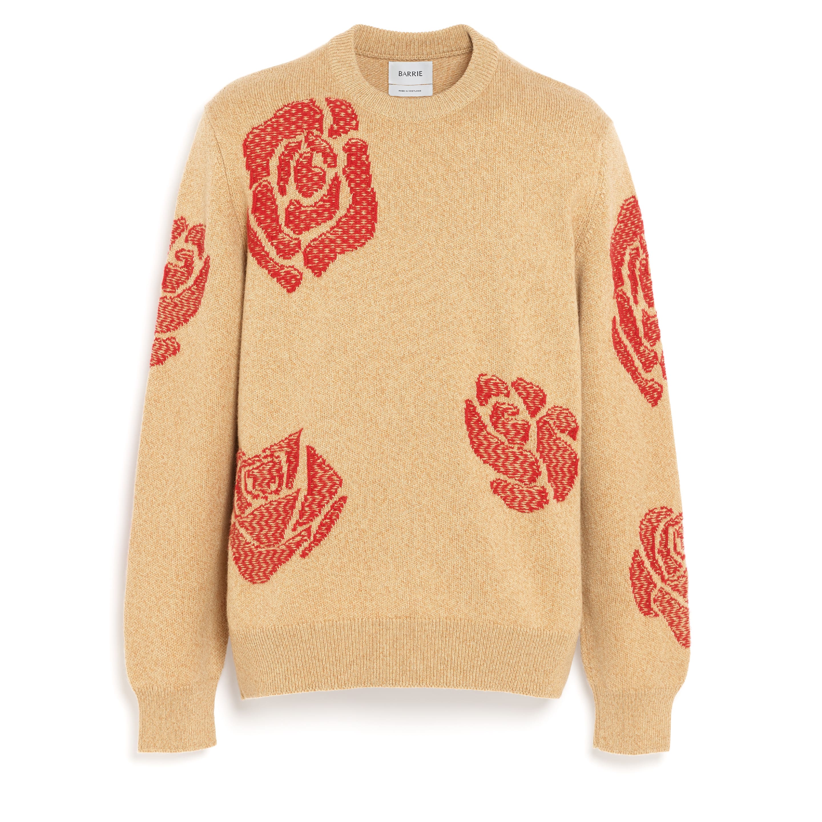 Round-neck cashmere jumper with roses motif