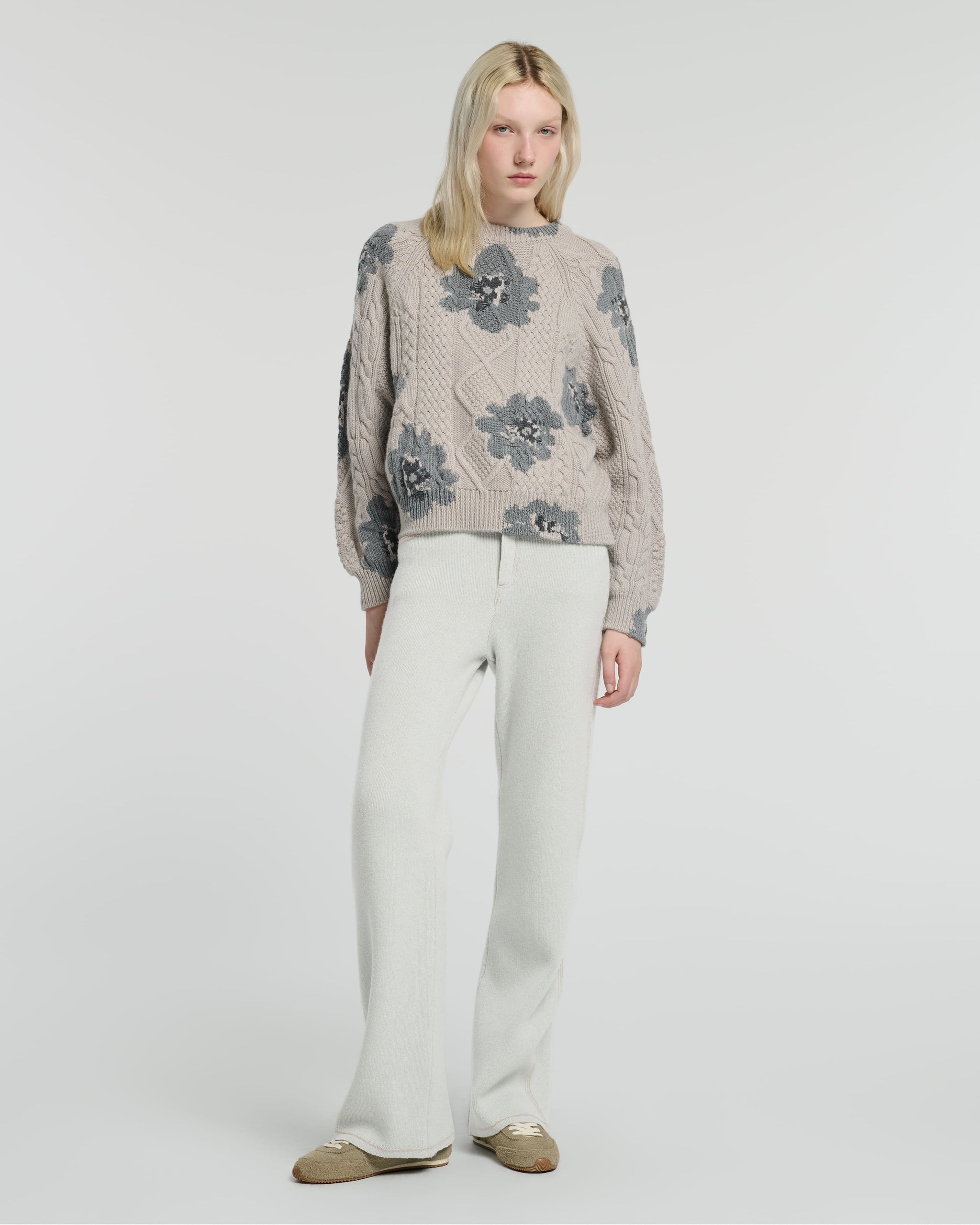 Pull col rond motif fleuri en cachemire | Barrie - Barrie