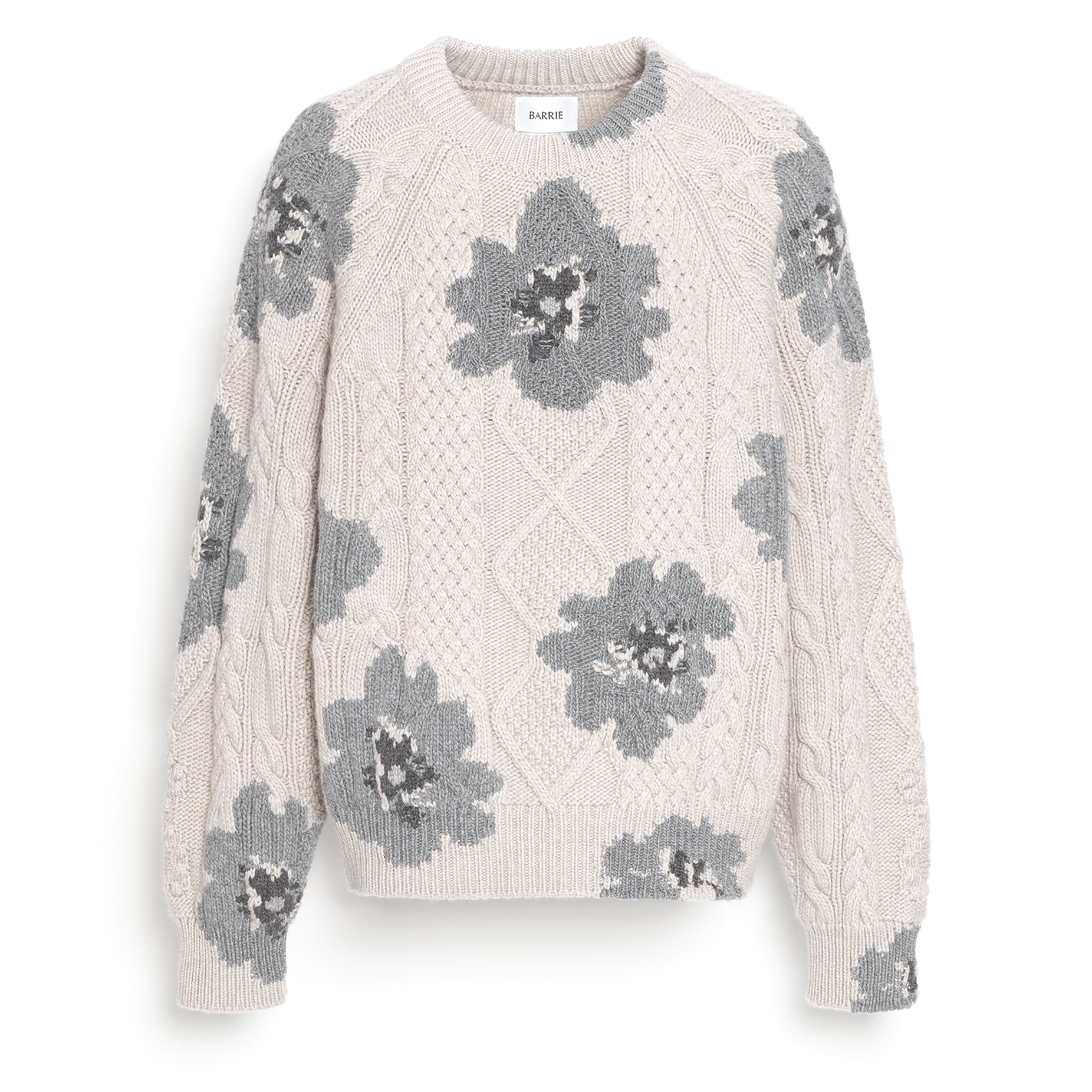 Pull col rond motif fleuri en cachemire