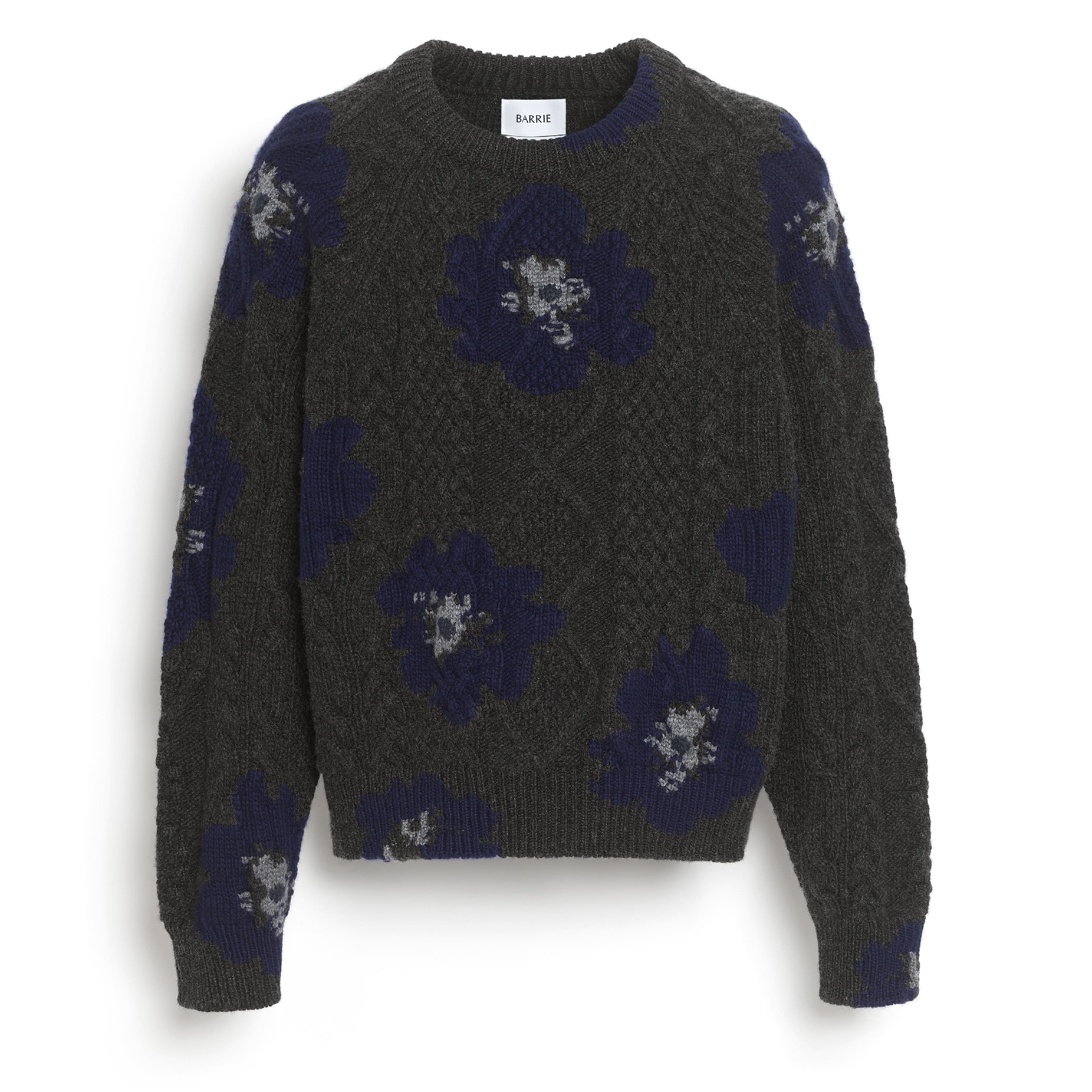 Pull col rond motif fleuri en cachemire