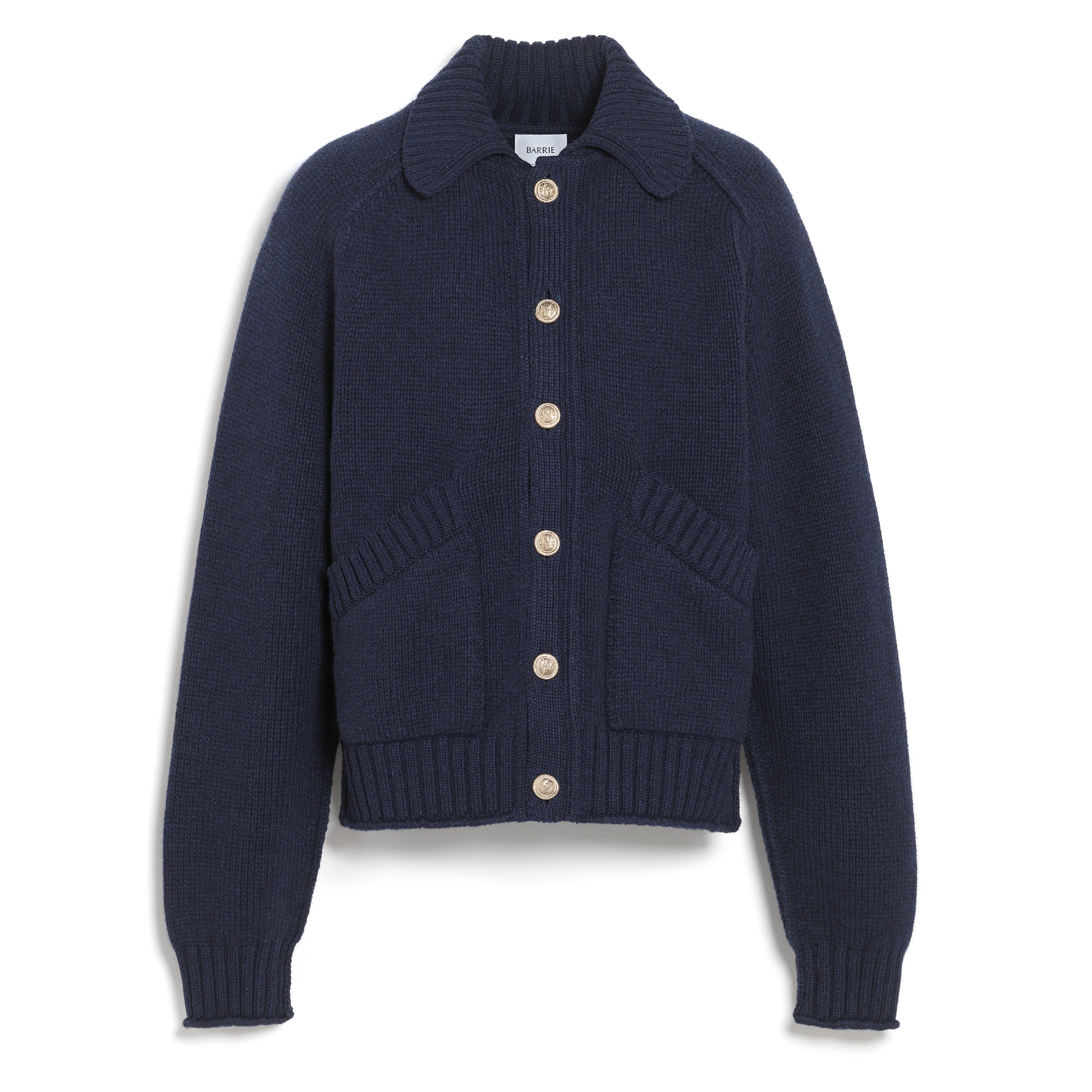 Chunky cashmere cardigan with polo collar and gold buttons