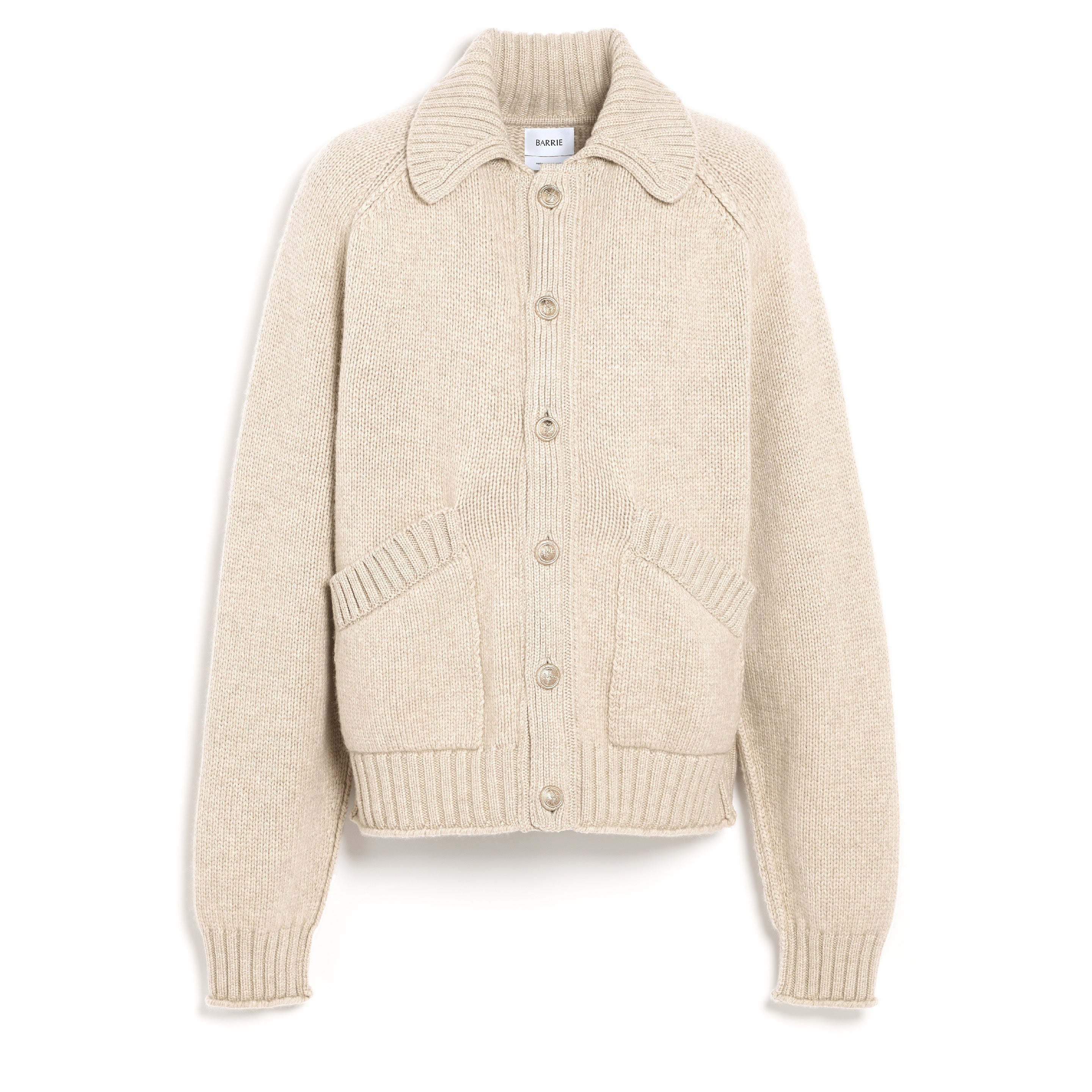 Chunky cashmere cardigan with polo collar and gold buttons