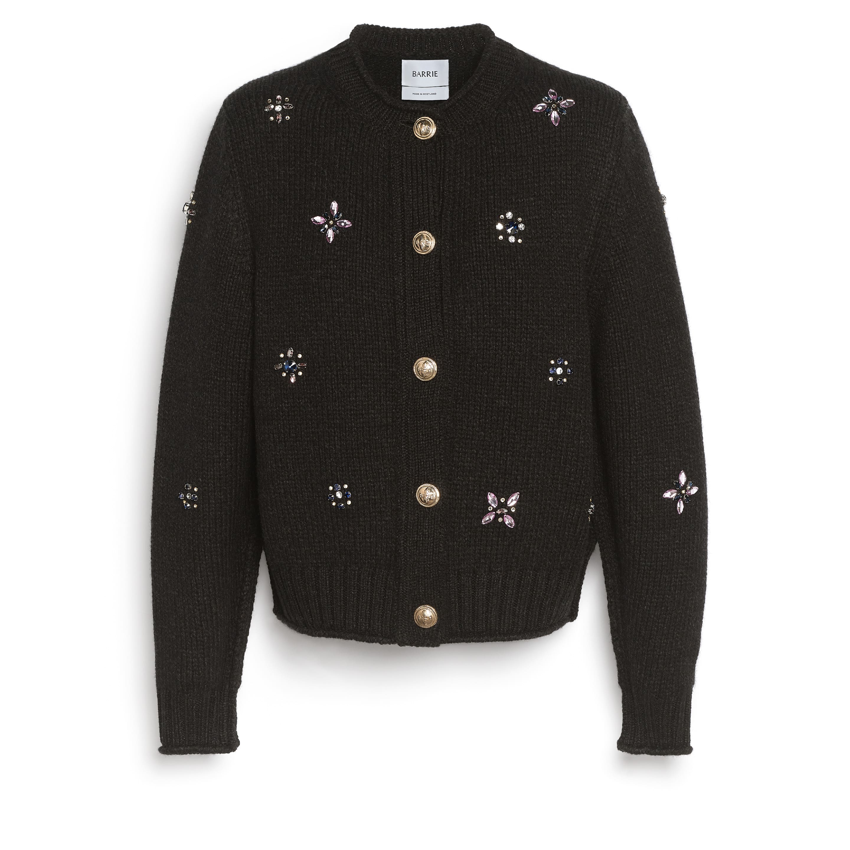 Chunky cashmere cardigan with gold buttons with embroidery