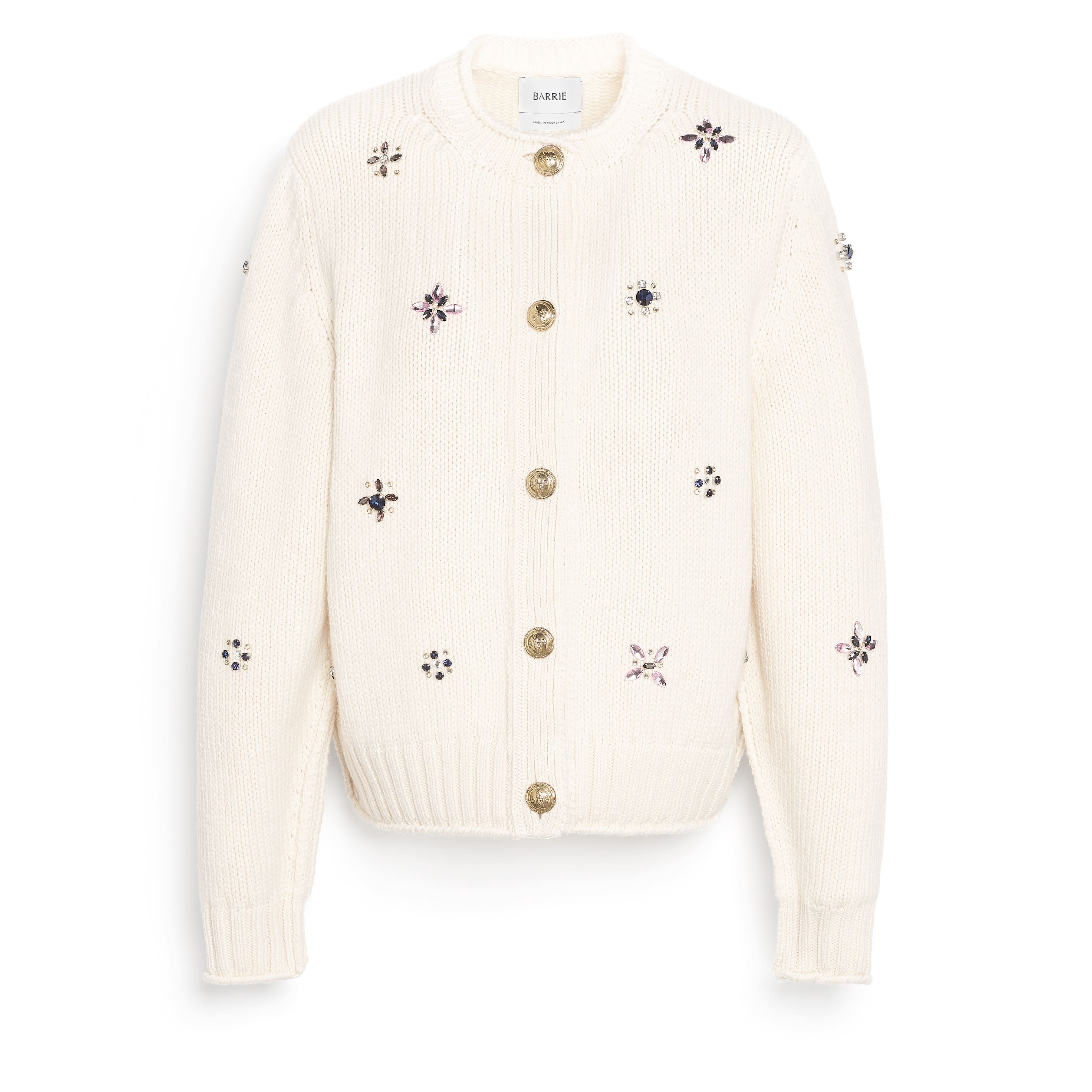 Chunky cashmere cardigan with gold buttons with embroidery