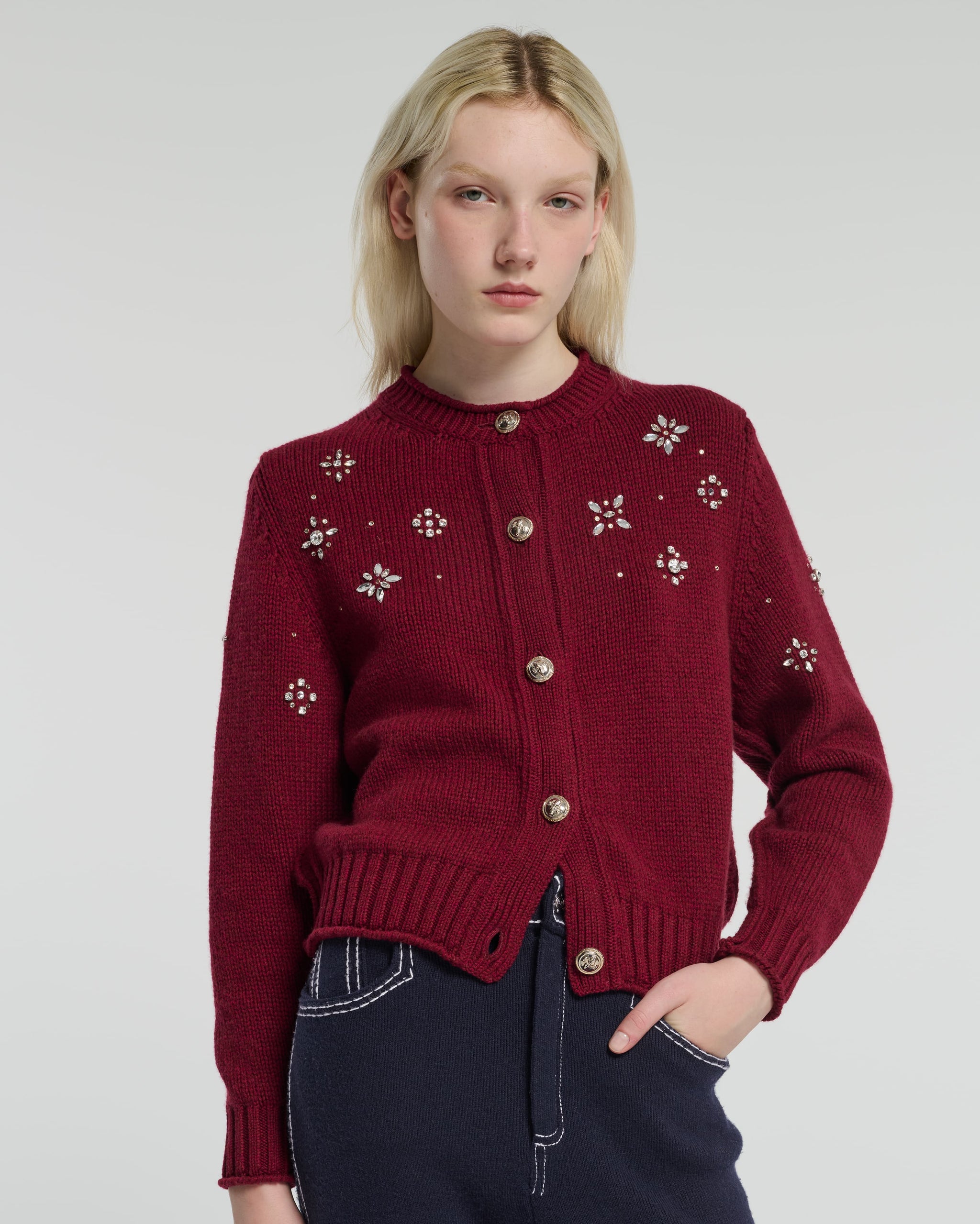Chunky cashmere cardigan with jewel detail | Barrie - Barrie