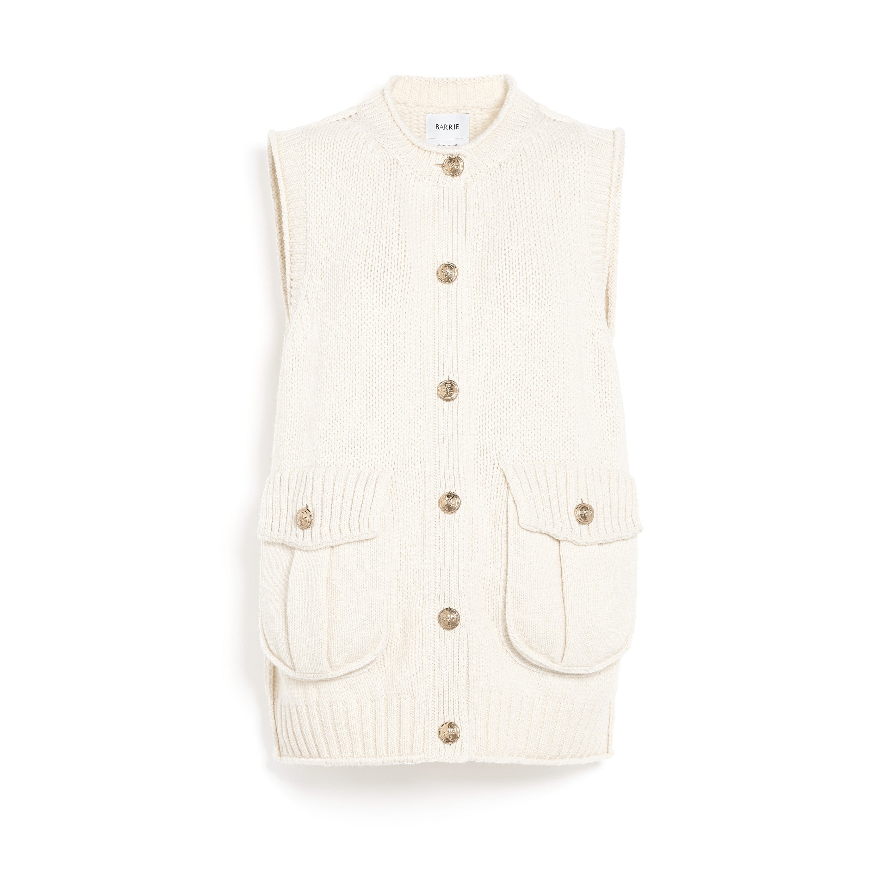 Chunky sleeveless cardigan with gold buttons