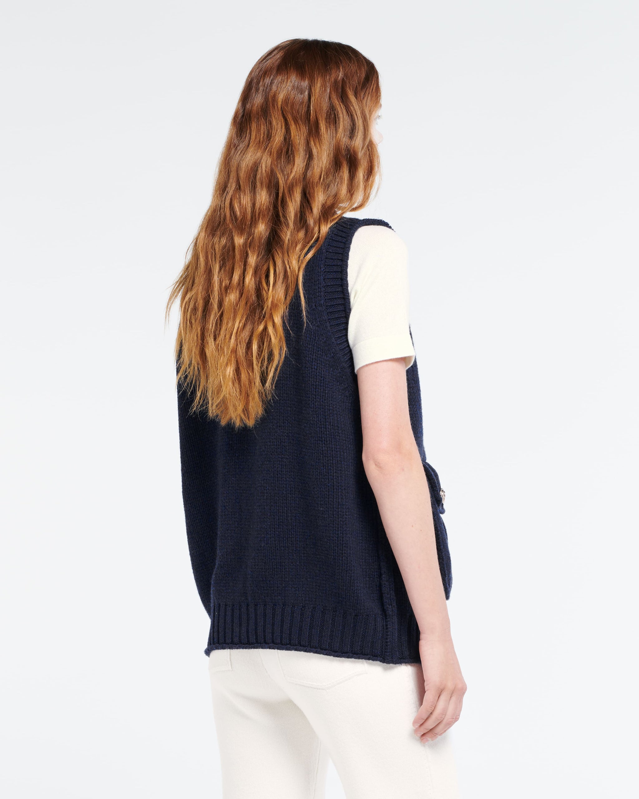 Chunky sleeveless cardigan with gold buttons | Barrie - Barrie