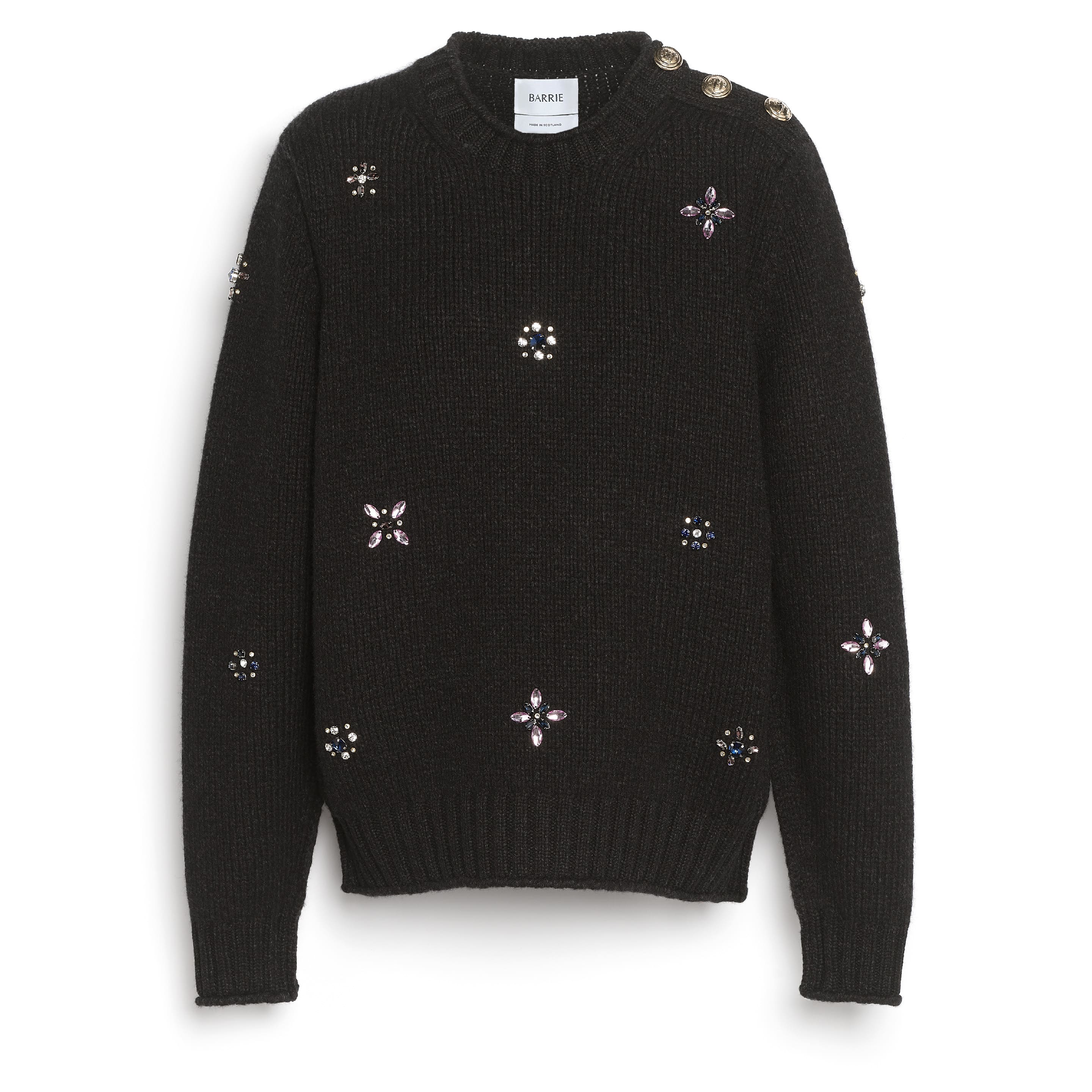 Pull épais en cachemire à broderies et boutons dorés
