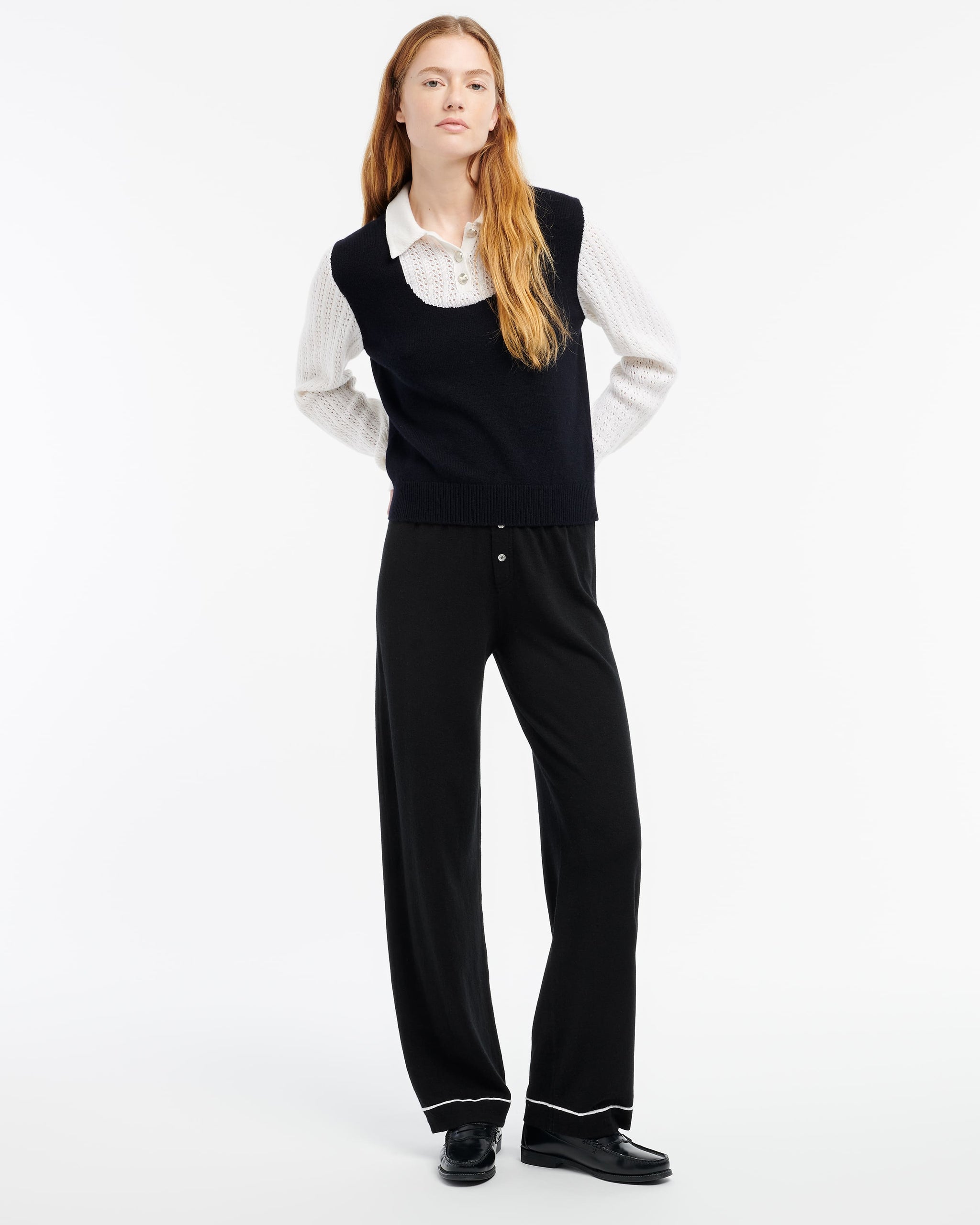 Cashmere lace jumper with polo shirt collar | Barrie - Barrie