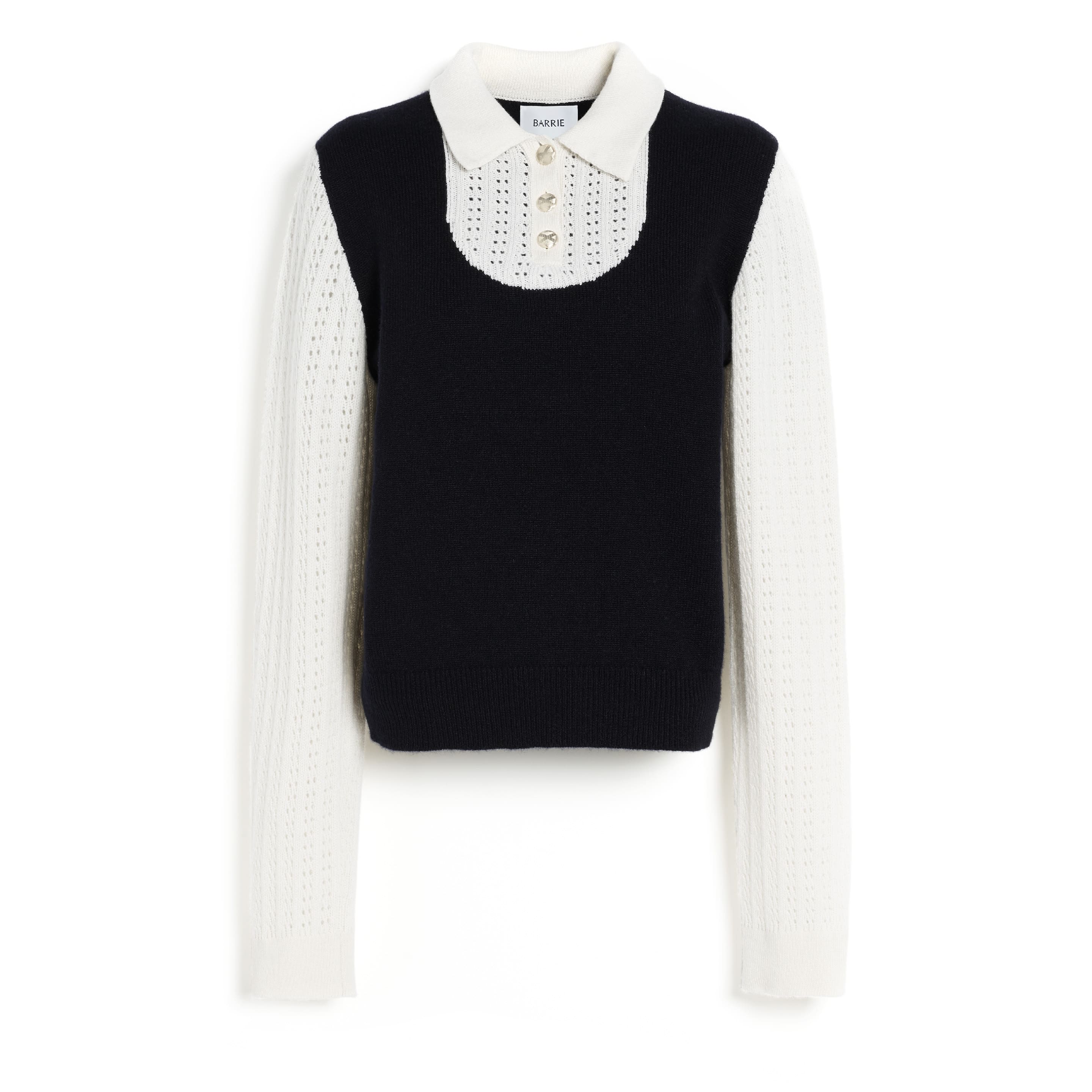 Pull à col polo en dentelle cachemire
