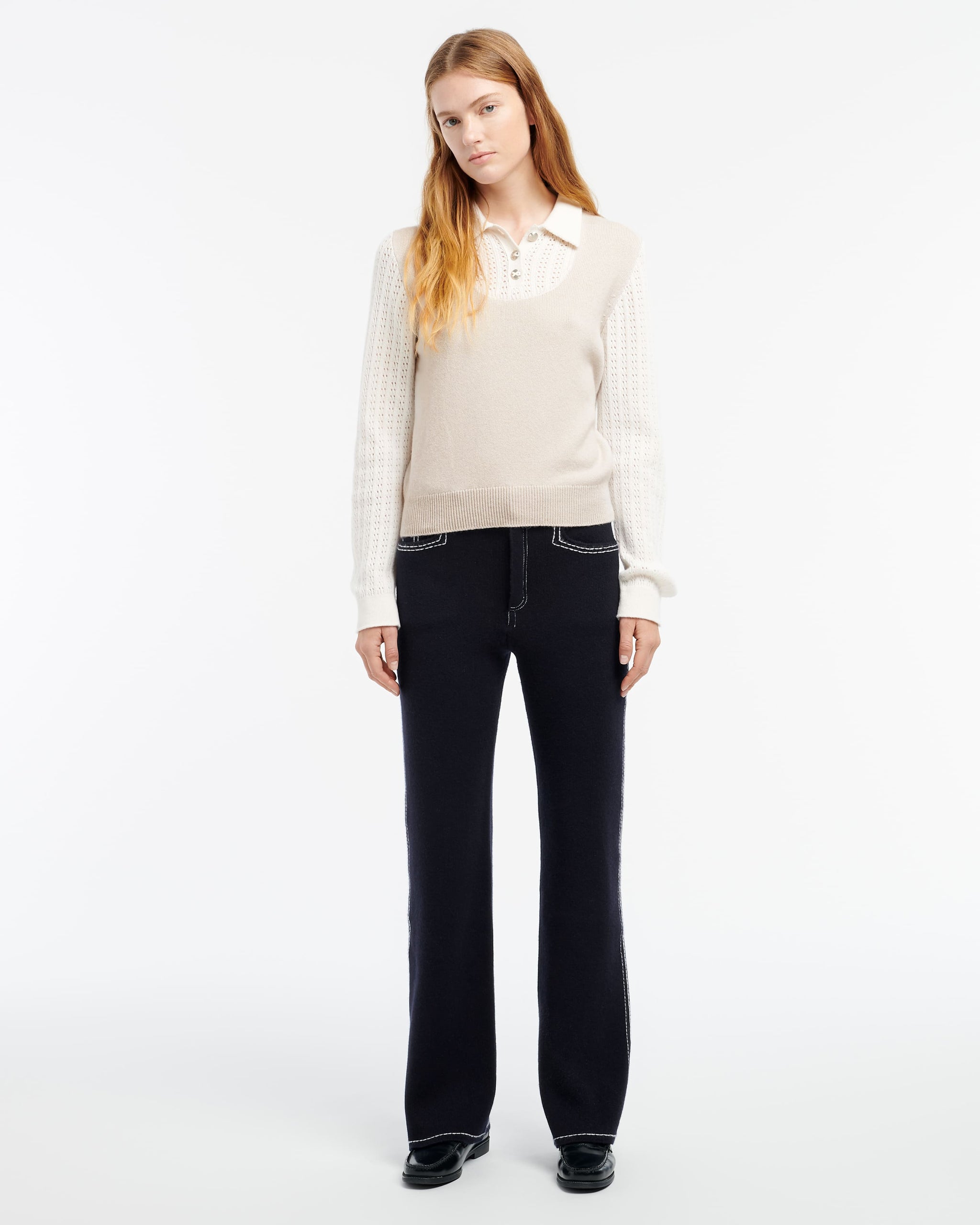 Cashmere lace jumper with polo shirt collar | Barrie - Barrie