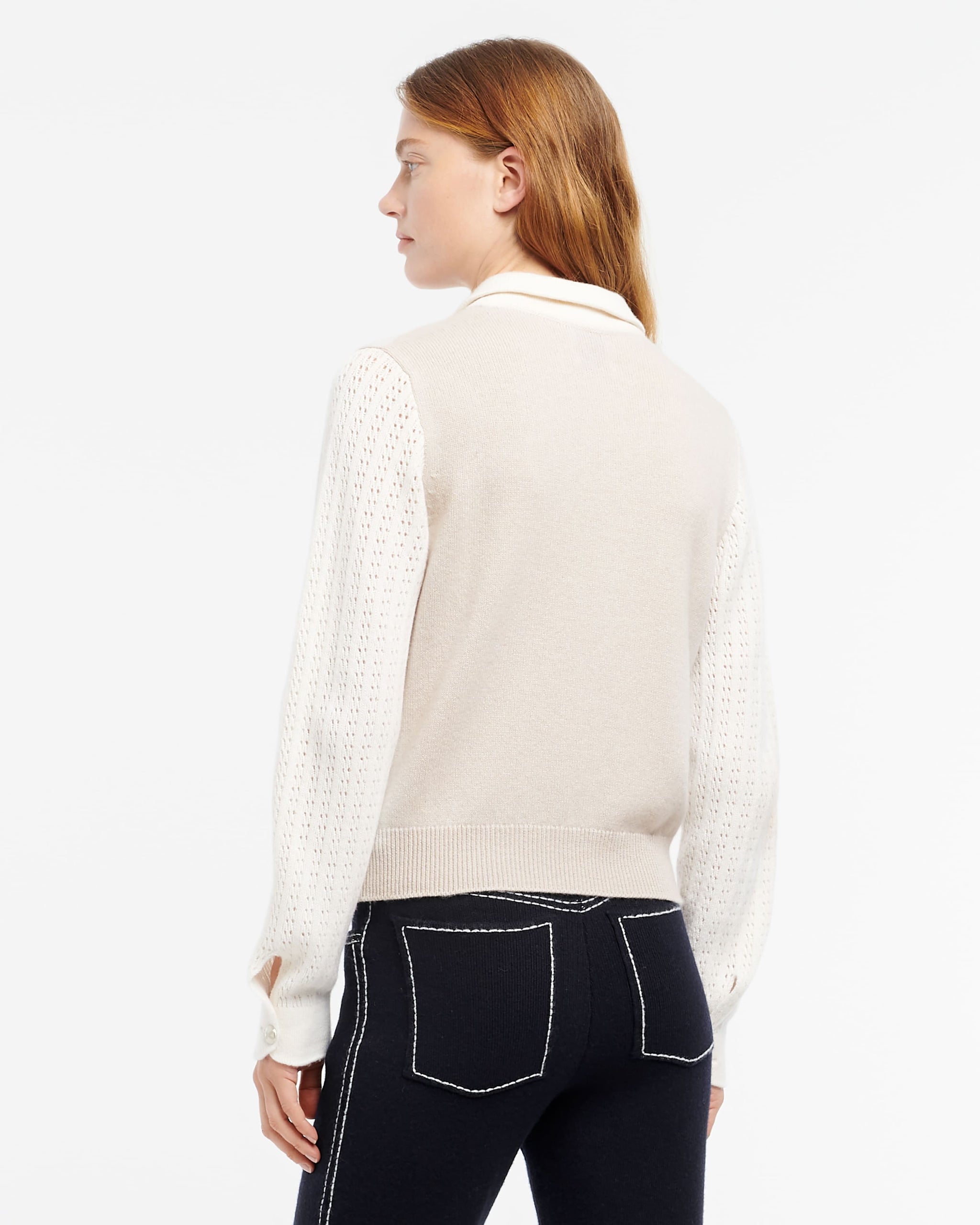 Cashmere lace jumper with polo shirt collar | Barrie - Barrie