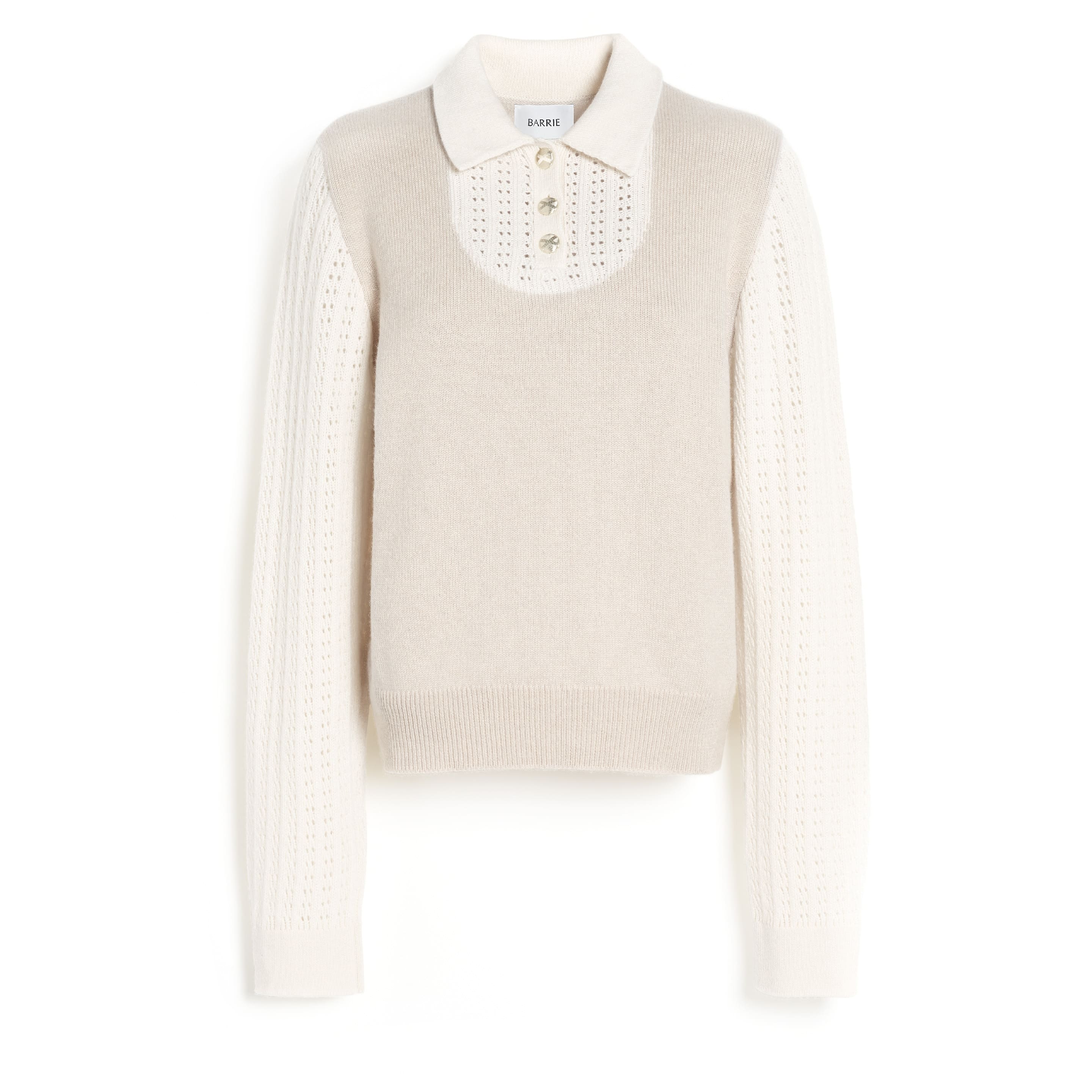 Pull à col polo en dentelle cachemire