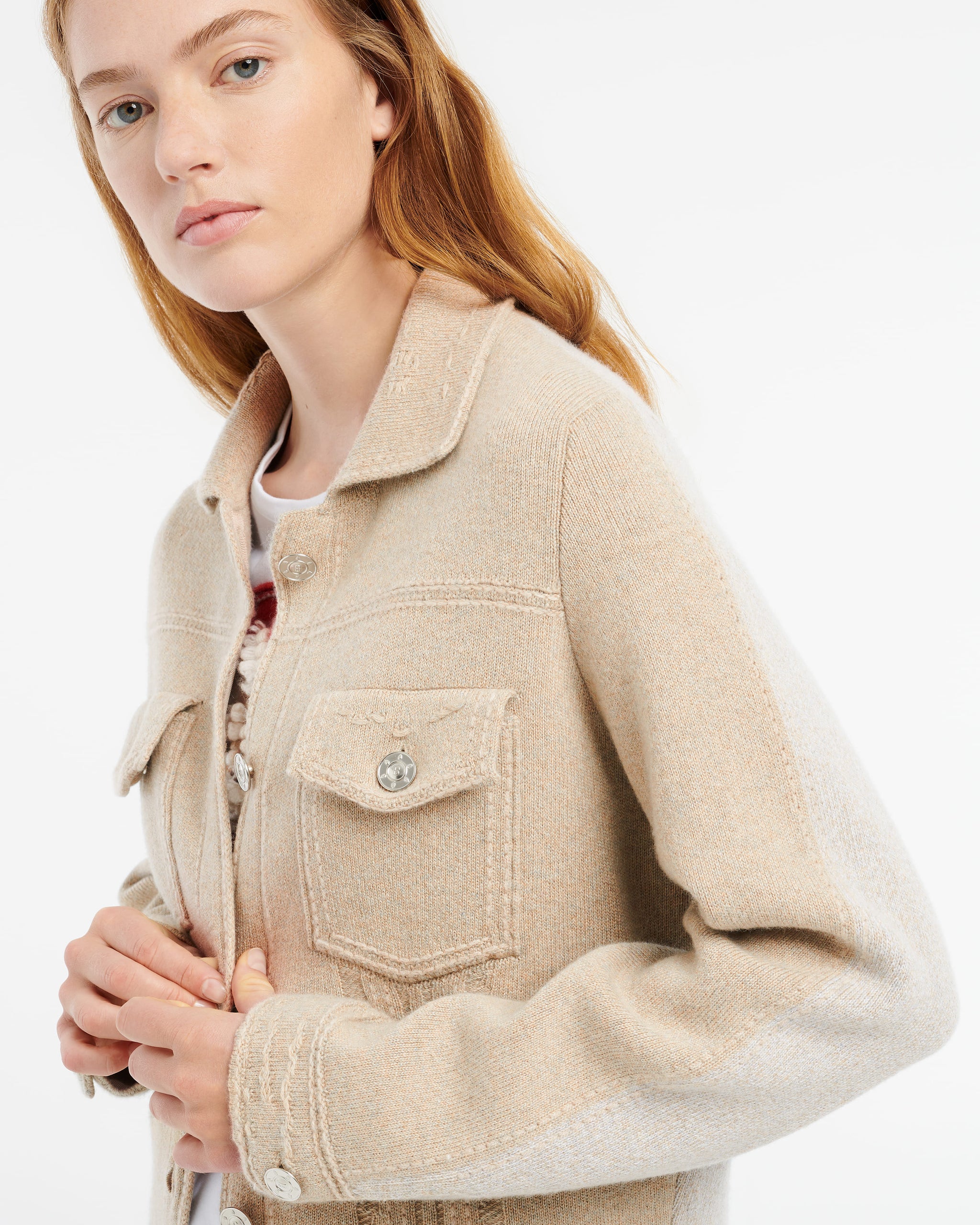 Denim patchwork regular cashmere and cotton jacket | Barrie - Barrie