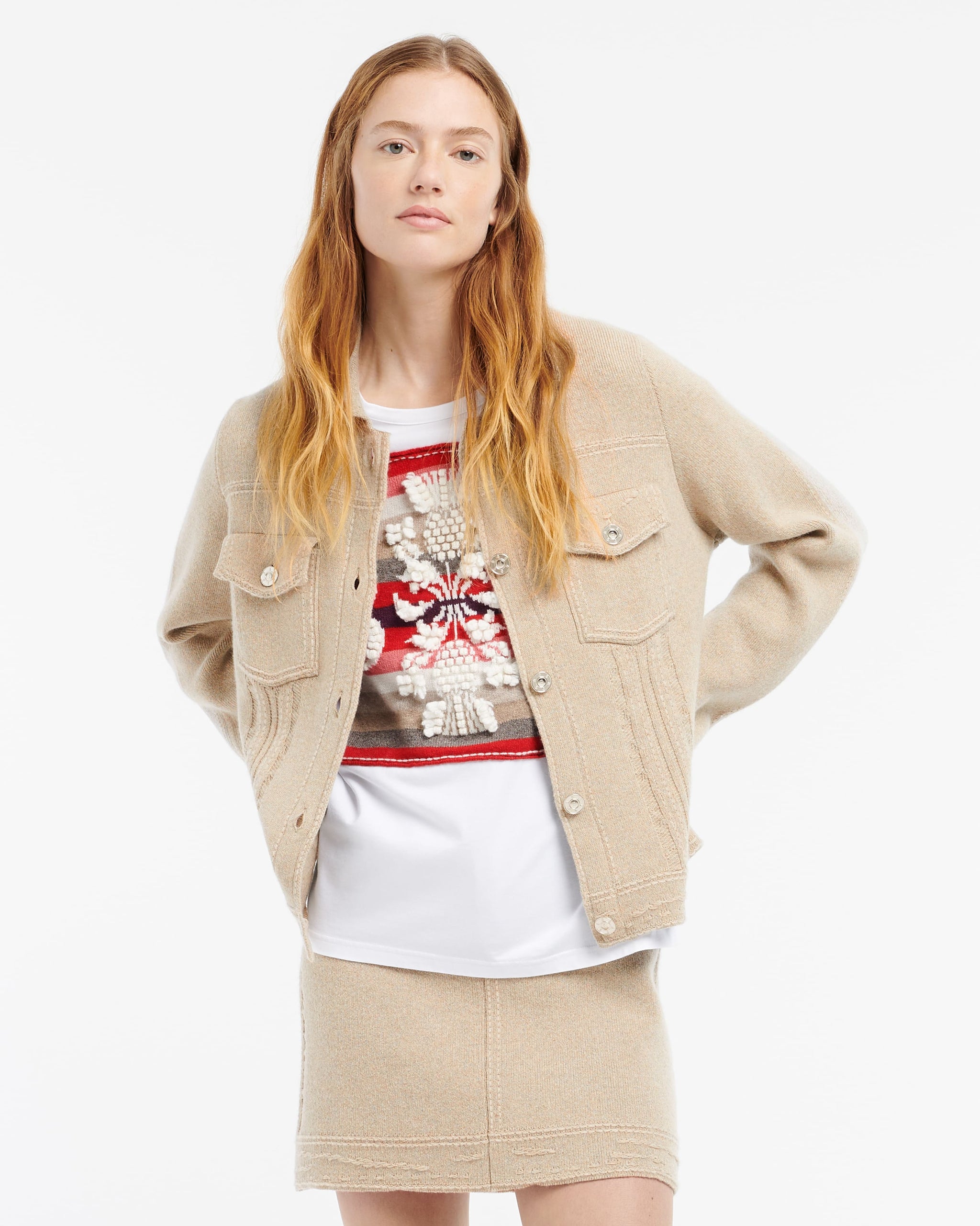 Veste Denim patchwork en cachemire et coton à coupe droite | Barrie - Barrie