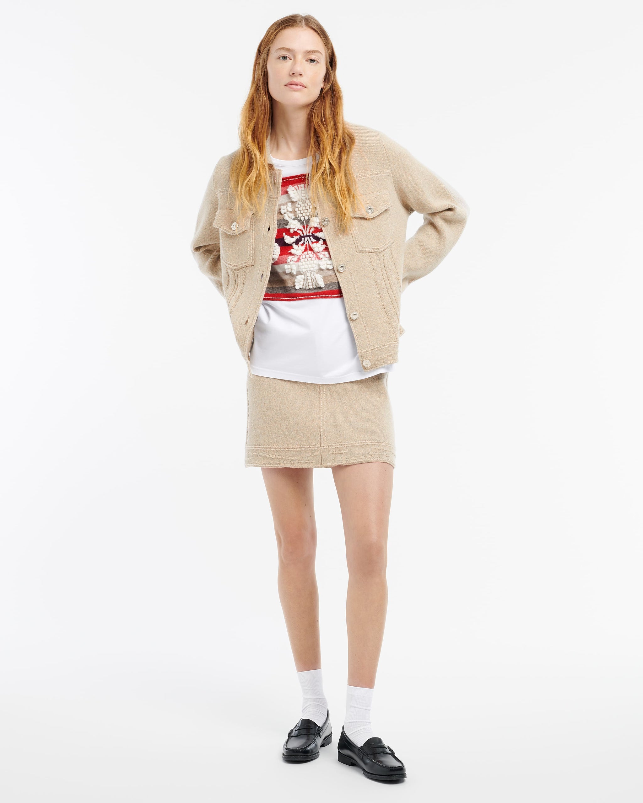 Veste Denim patchwork en cachemire et coton à coupe droite | Barrie - Barrie