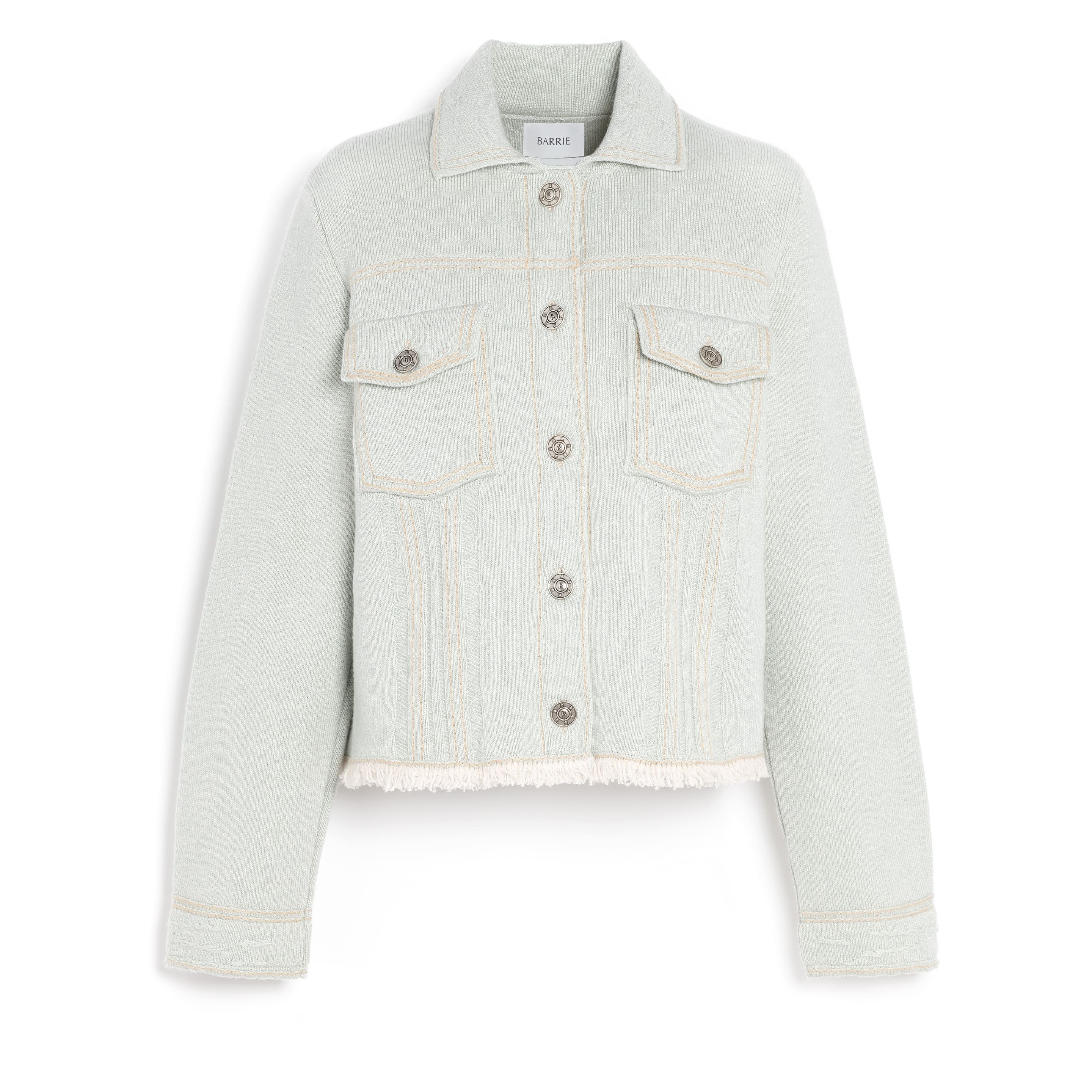 Denim jacket with pleated back in cashmere and cotton