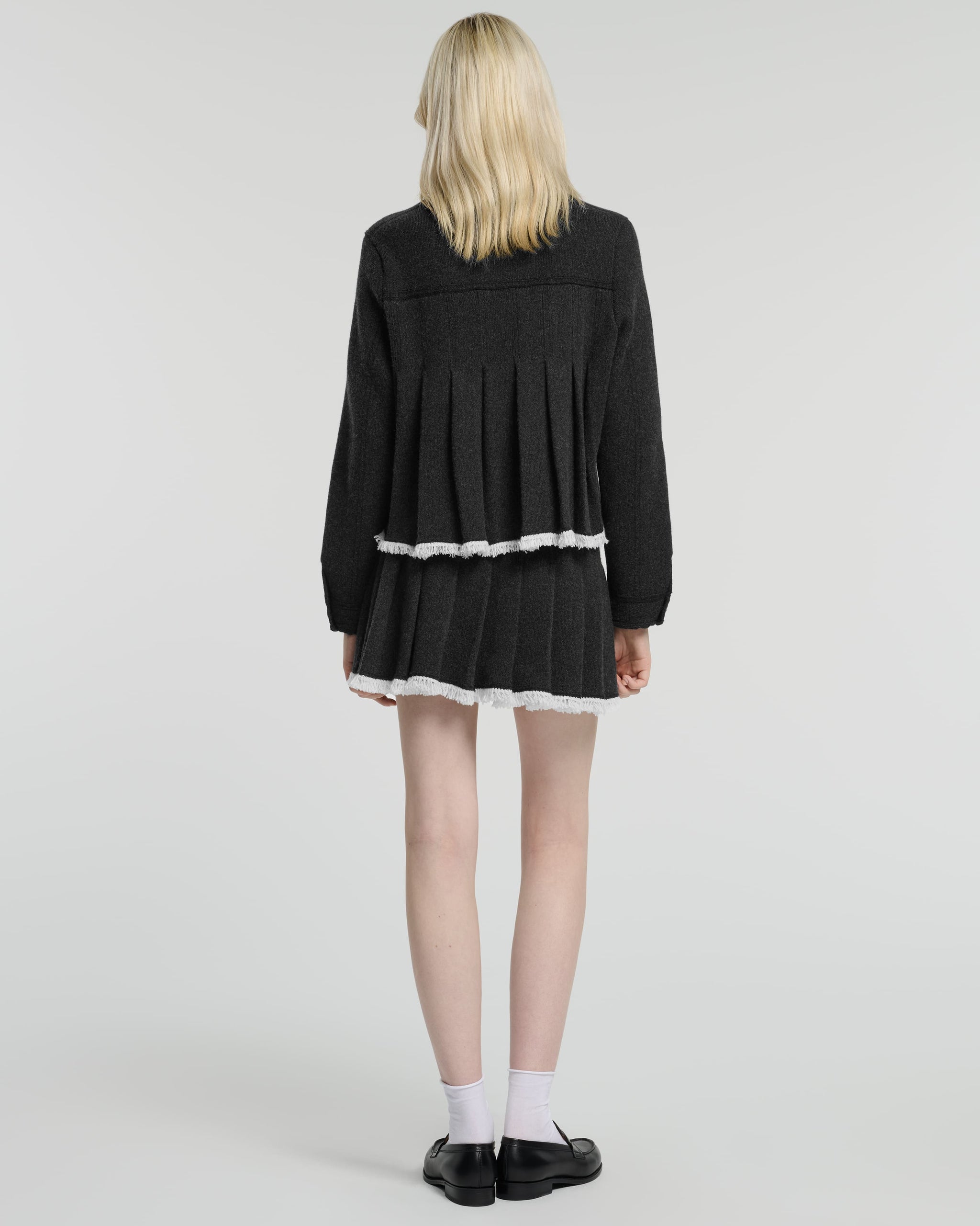 Denim skirt with pleated back in cashmere and cotton | Barrie - Barrie