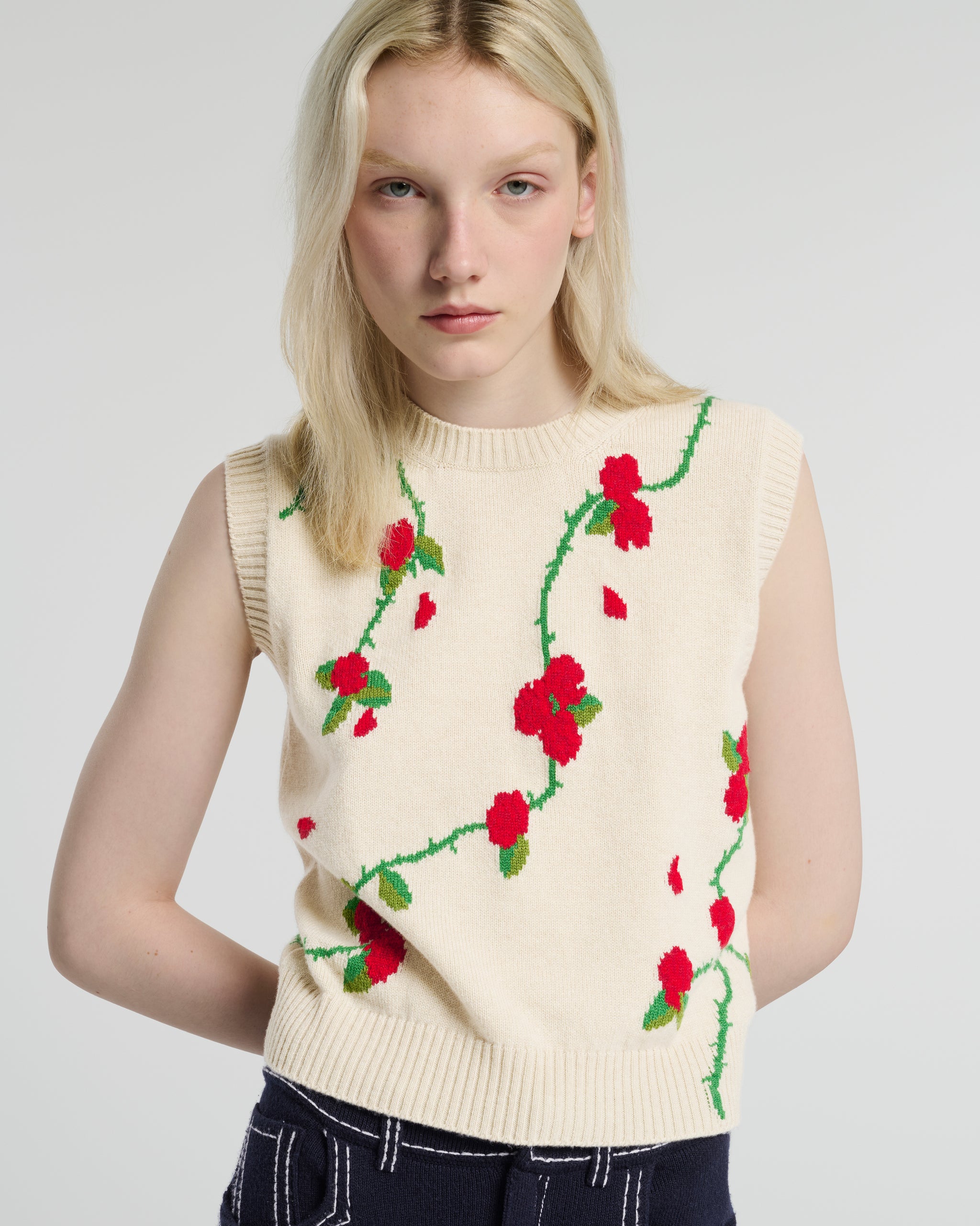 플로럴 패턴 민소매 캐시미어 니트웨어 | Barrie - Barrie