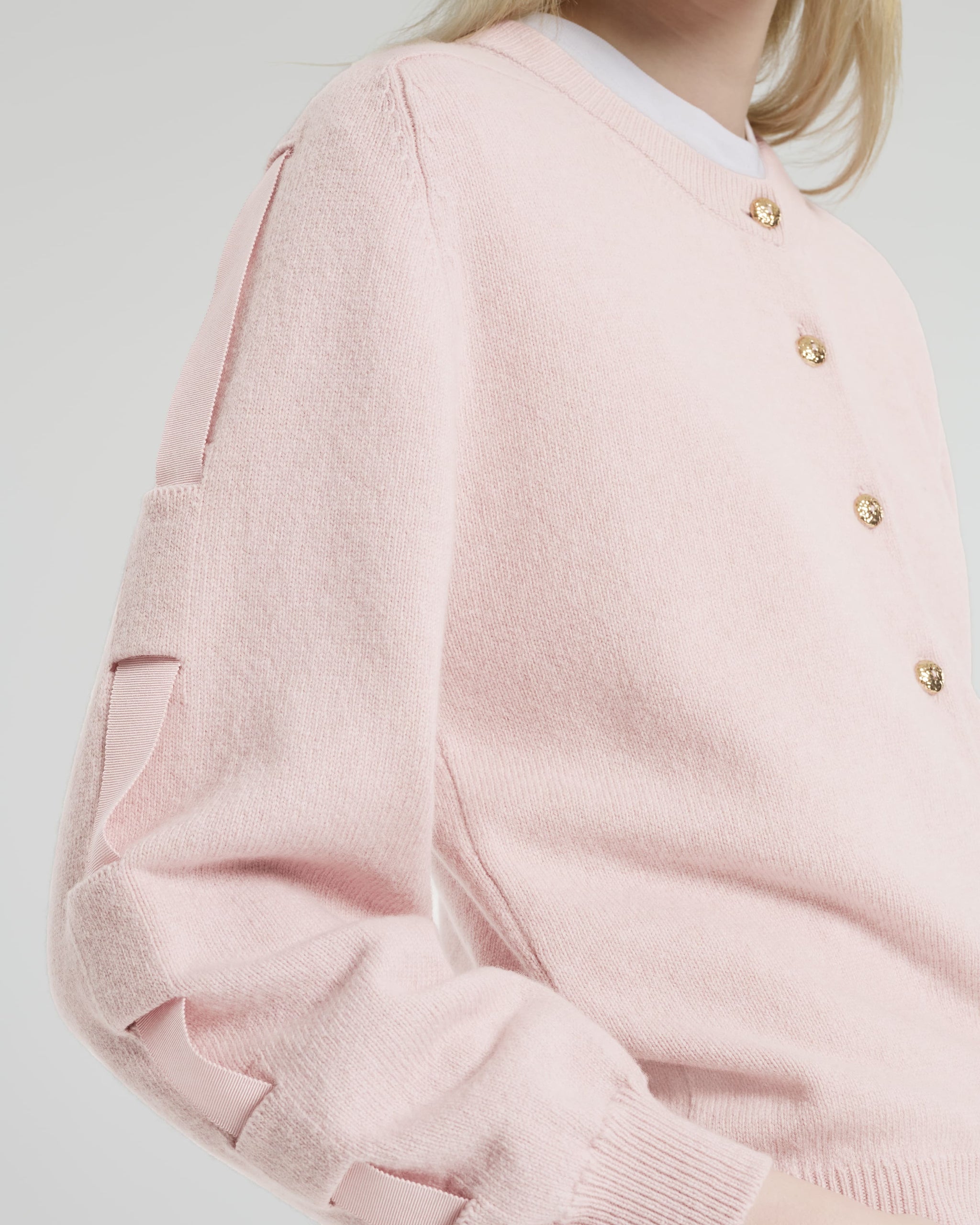 Wool cardigan with ribbon on the sleeves | Barrie - Barrie