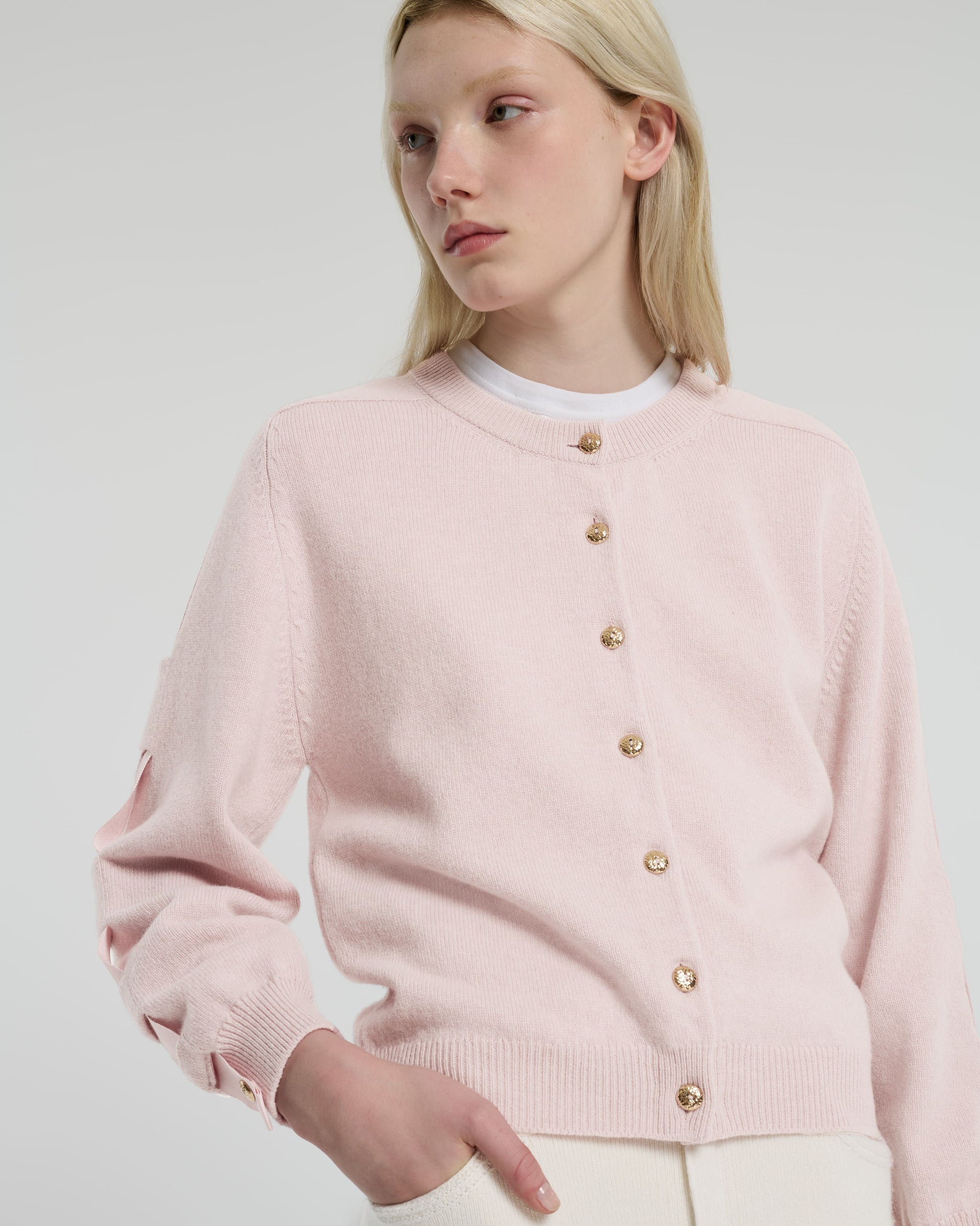 Wool cardigan with ribbon on the sleeves | Barrie - Barrie