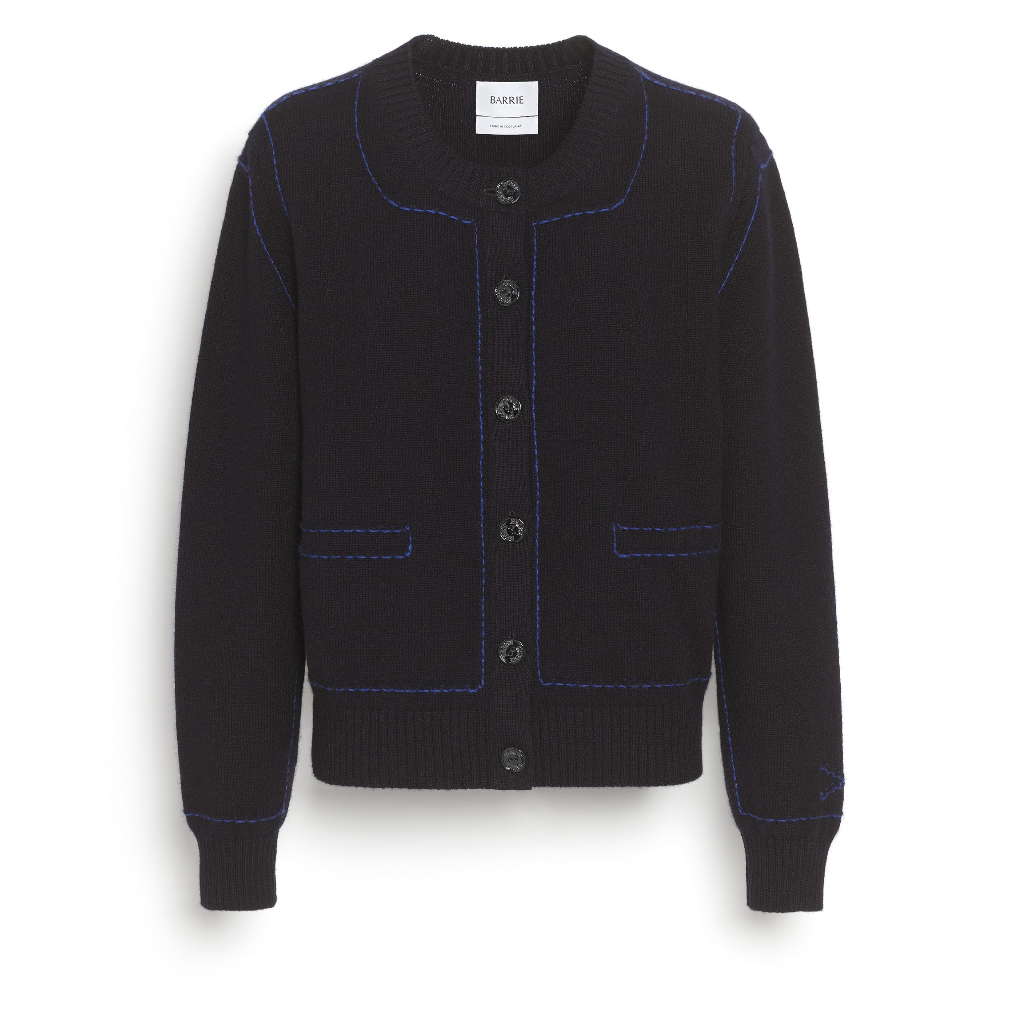 Cashmere cardigan with contrasting topstitching | Barrie - Barrie