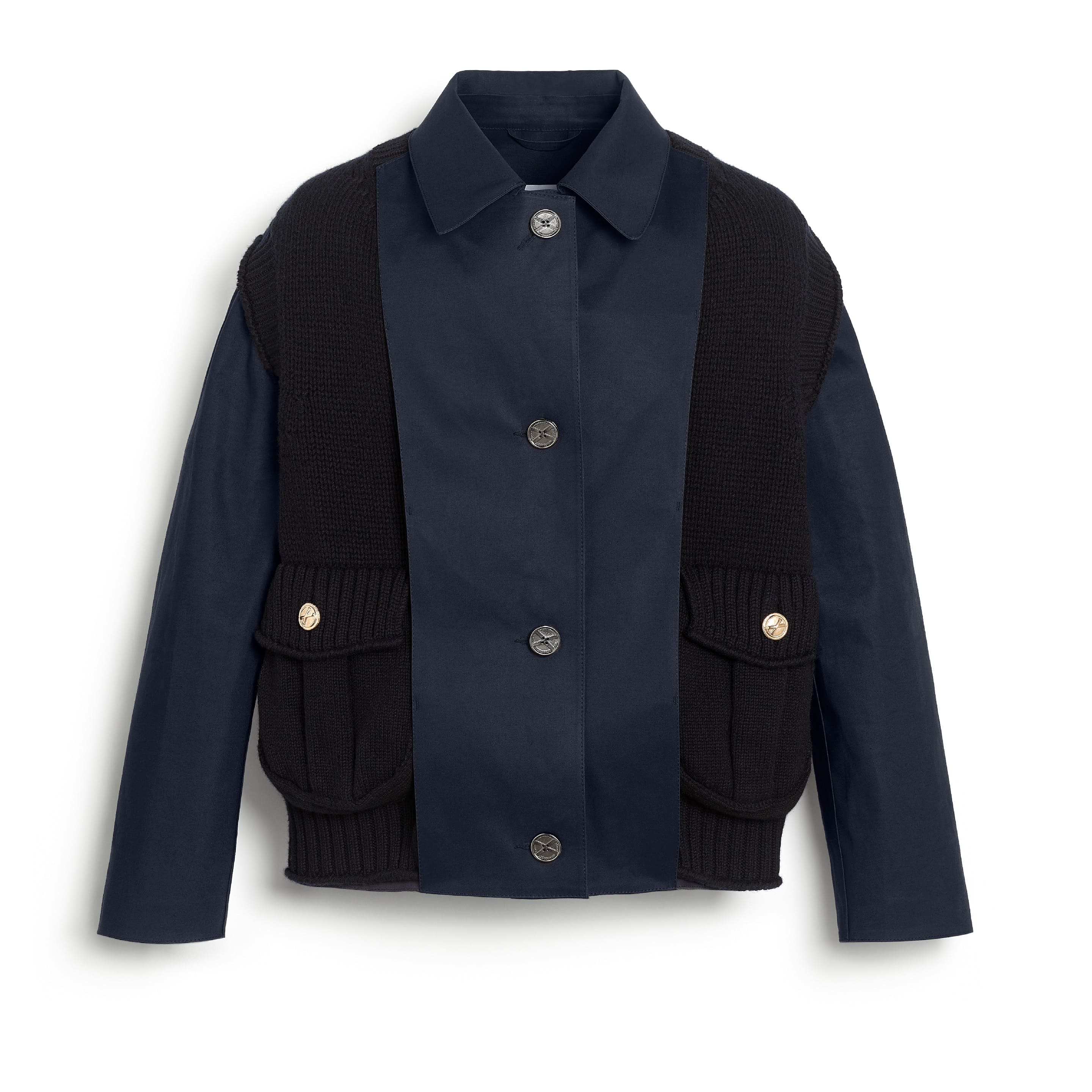 Short raincoat with layered cashmere waistcoat