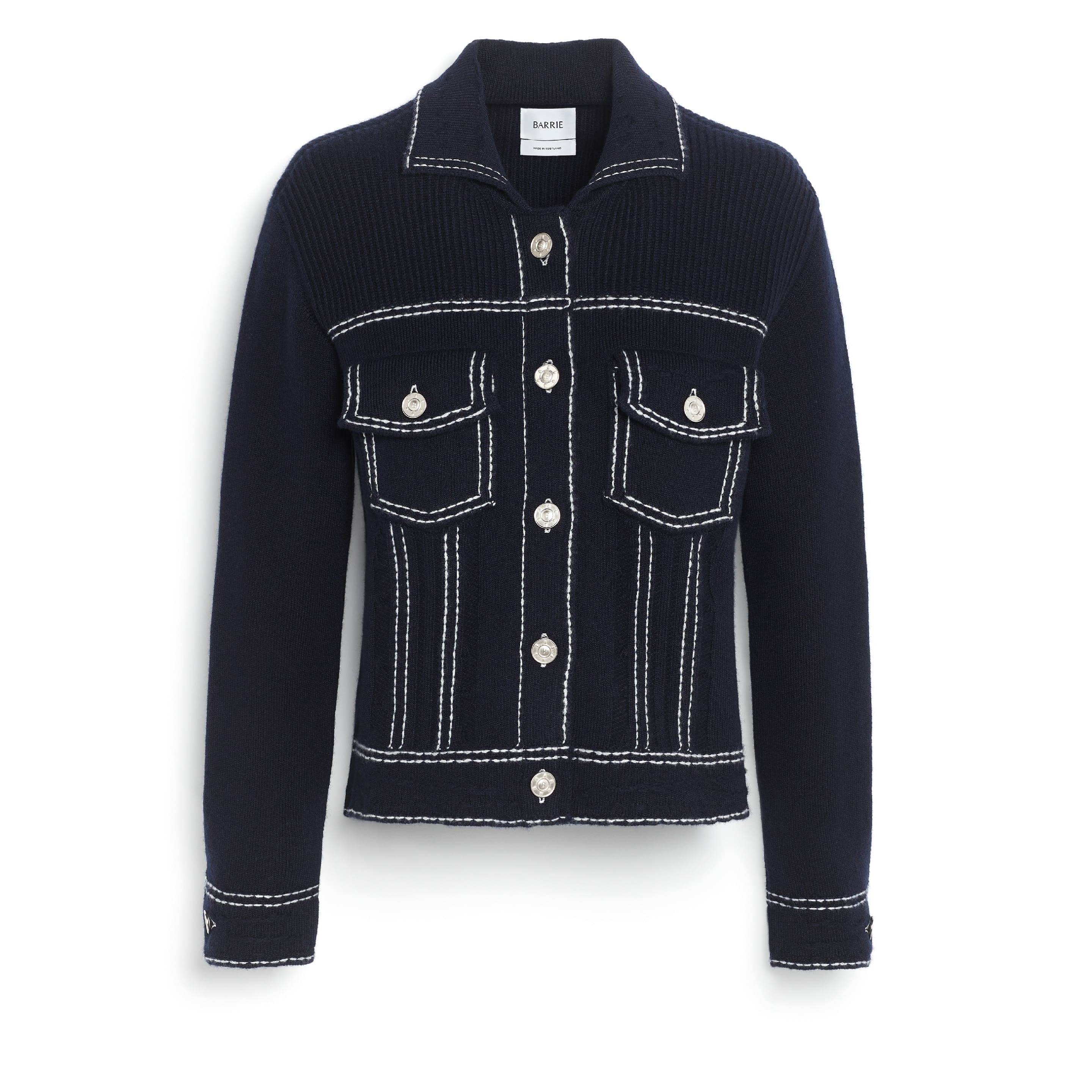 Denim fitted cashmere and cotton jacket