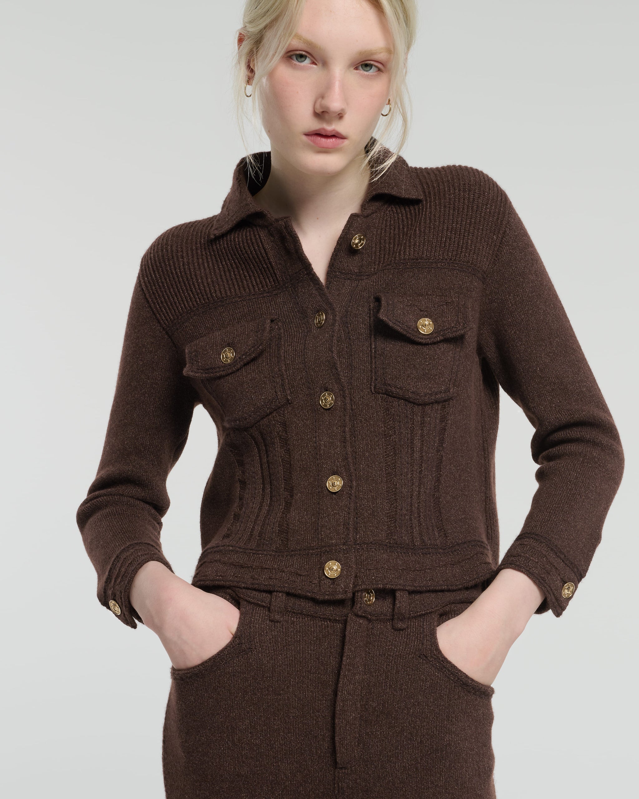Denim fitted cashmere and cotton jacket | Barrie - Barrie