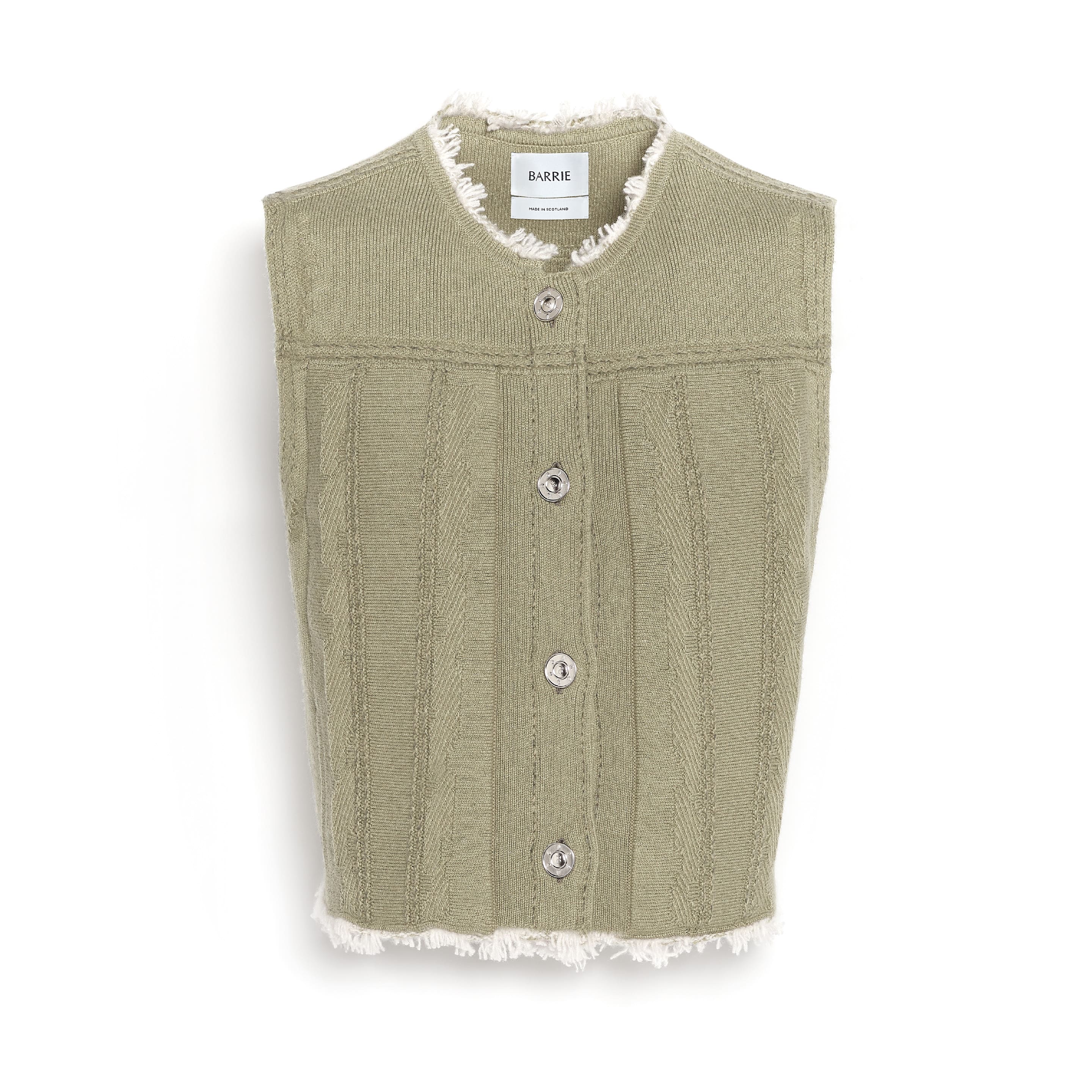 Denim fringed cashmere and cotton sleeveless jacket