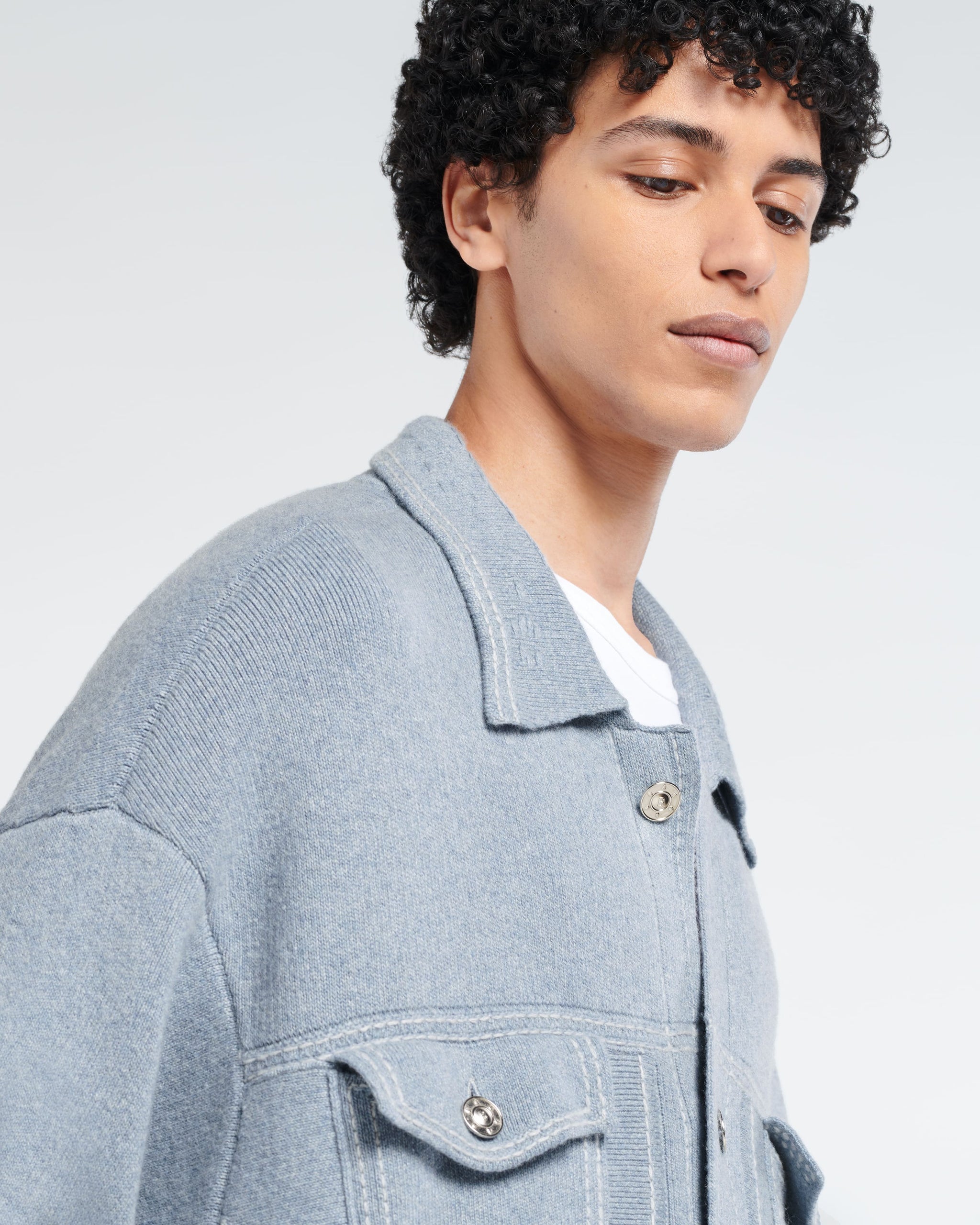 Denim oversized cashmere and cotton jacket | Barrie - Barrie