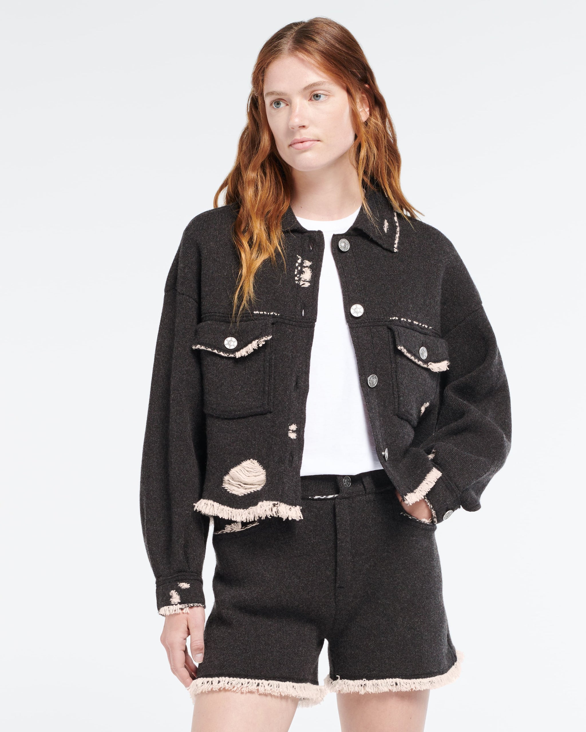 Veste Denim à franges en cachemire et coton | Barrie - Barrie