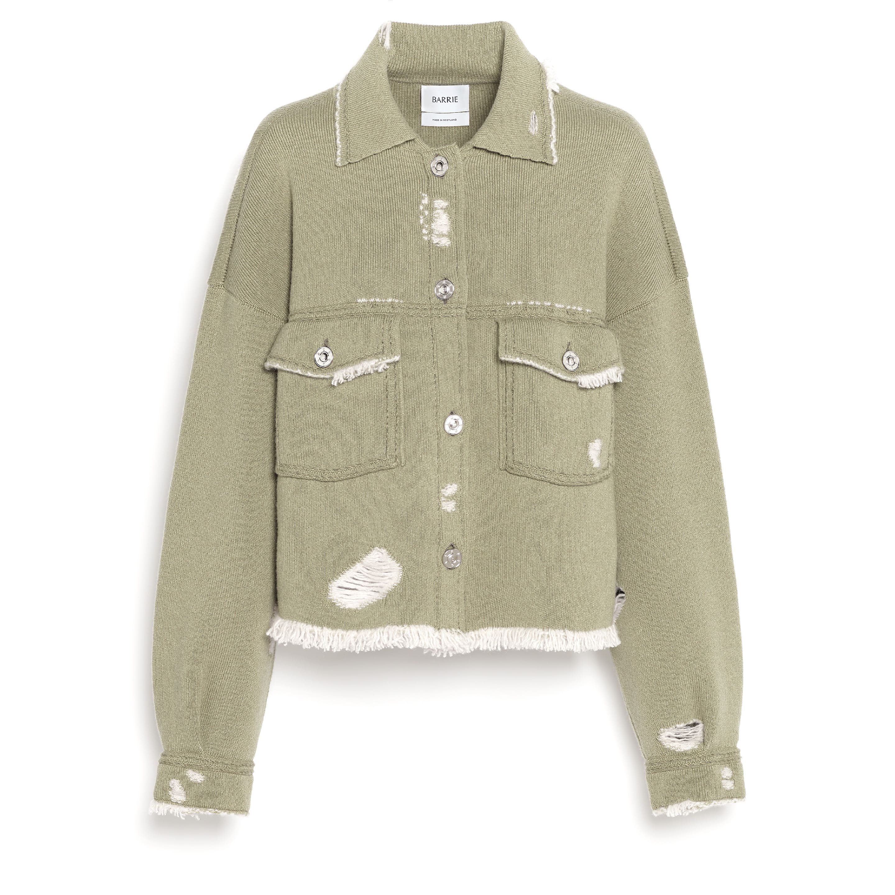 Denim fringed cashmere and cotton jacket