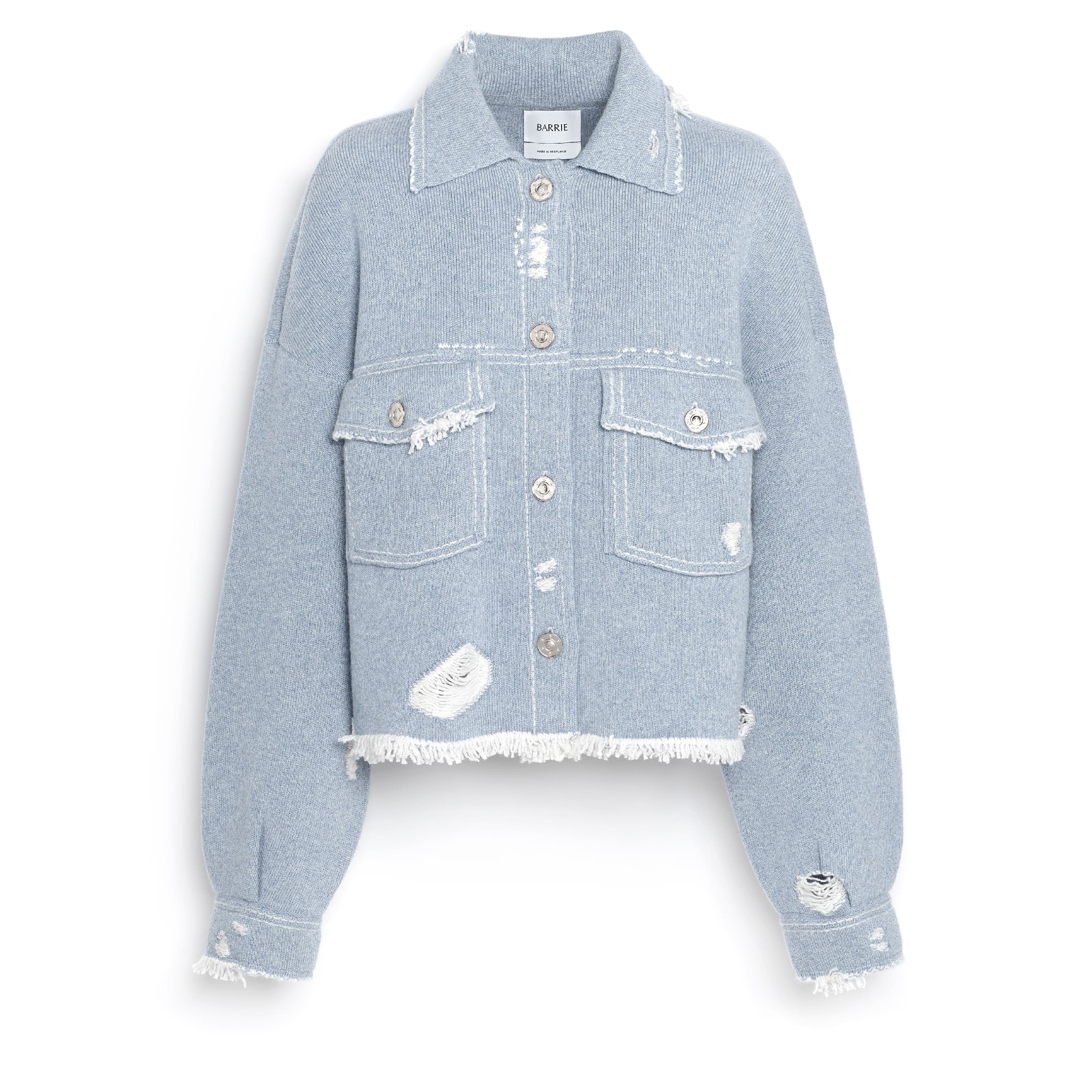 Denim fringed cashmere and cotton jacket