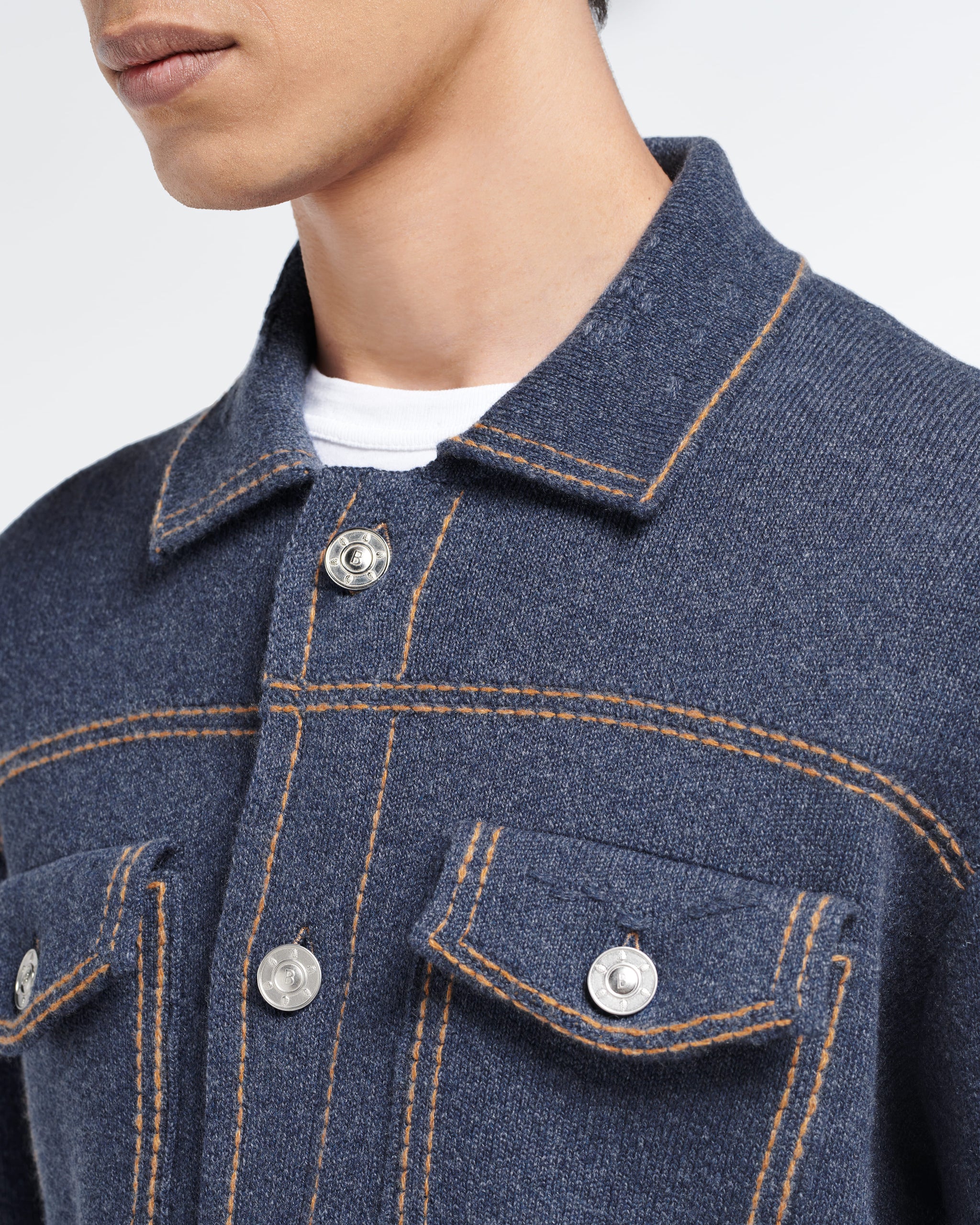 Denim fitted cashmere and cotton jacket | Barrie - Barrie