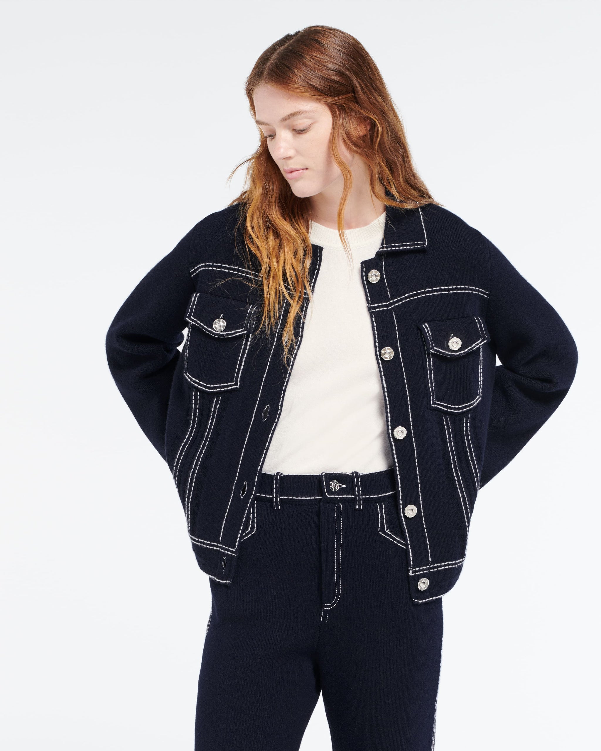 Veste Denim en cachemire et coton à coupe droite | Barrie - Barrie