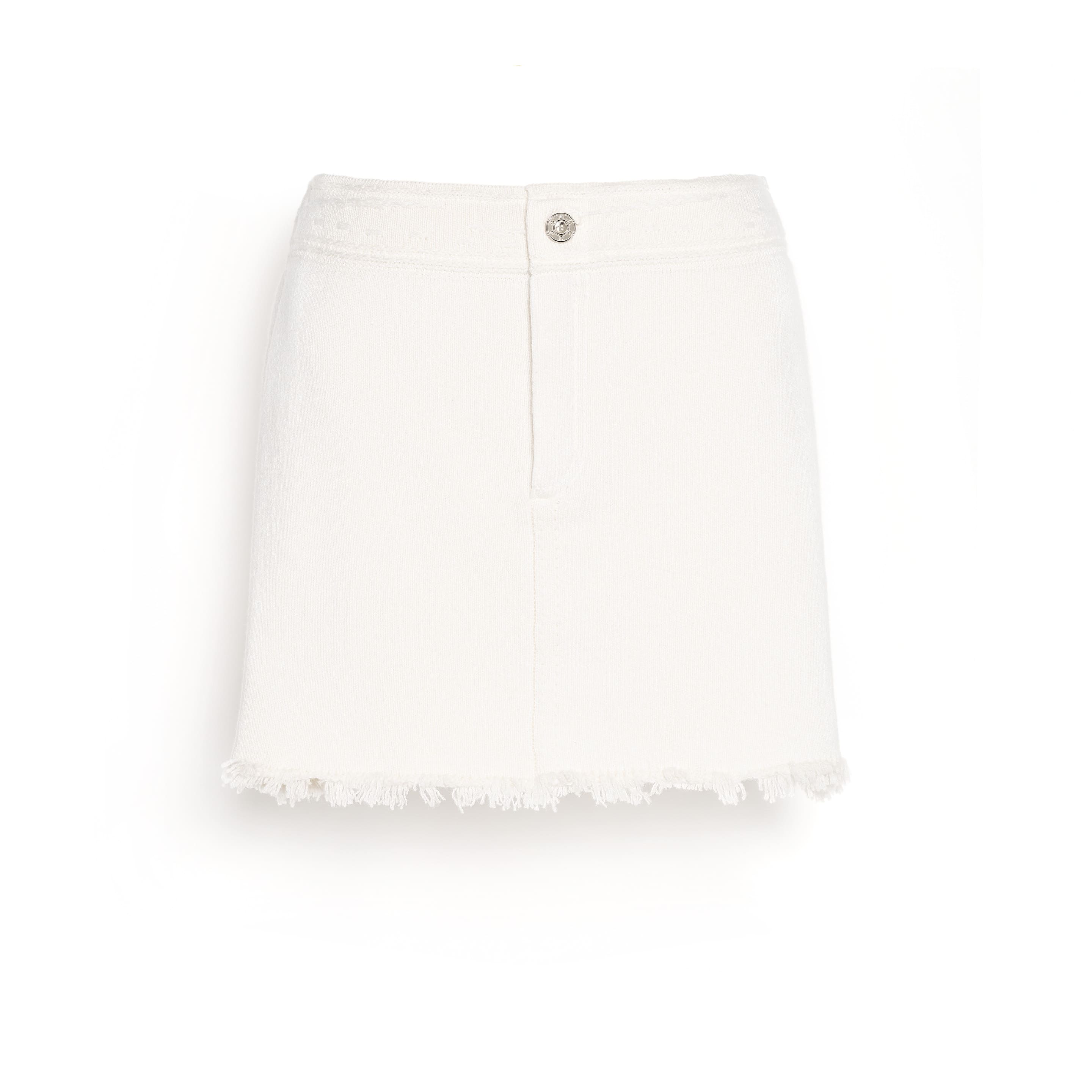 Denim fringed cashmere and cotton miniskirt