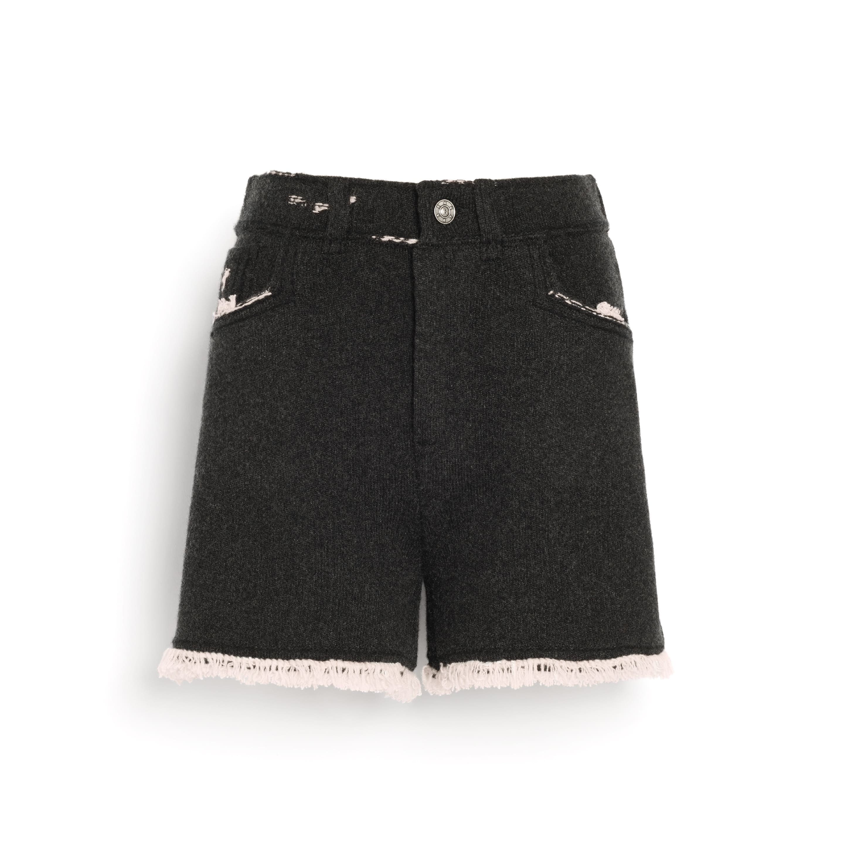 Denim fringed cashmere and cotton shorts